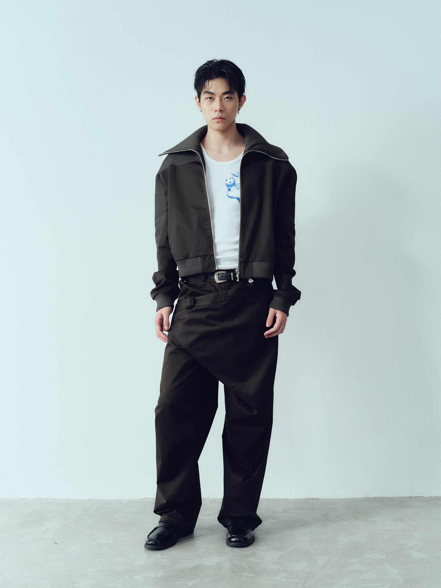 KADAKADA Rib-Spliced Stand-Collar Cropped Jacket