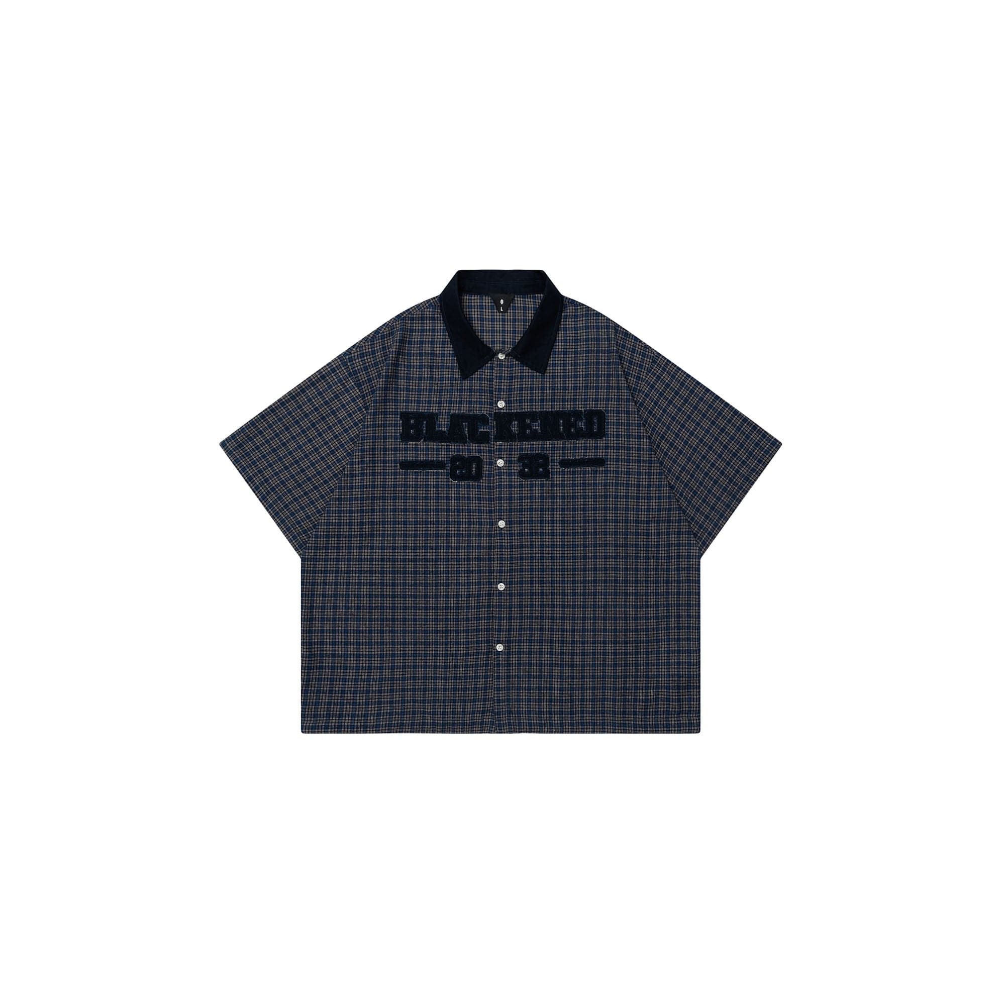 OVDY Raw-Edge Patchwork Graphic Plaid Half Shirt, premium urban and streetwear designers apparel on PROJECTISR.com, OVDY