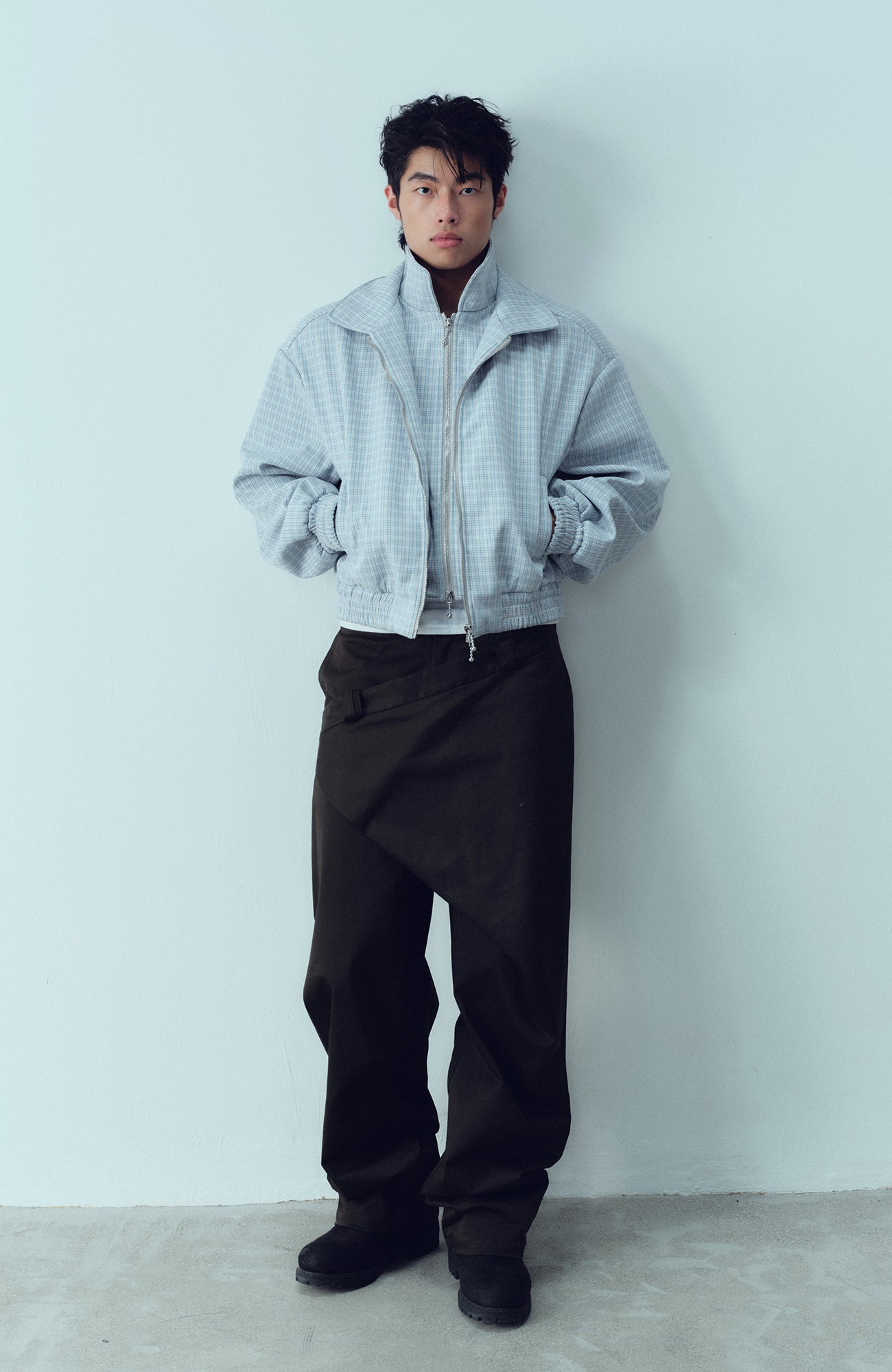 KADAKADA Double-Layer Collar Reversible Plaid Jacket