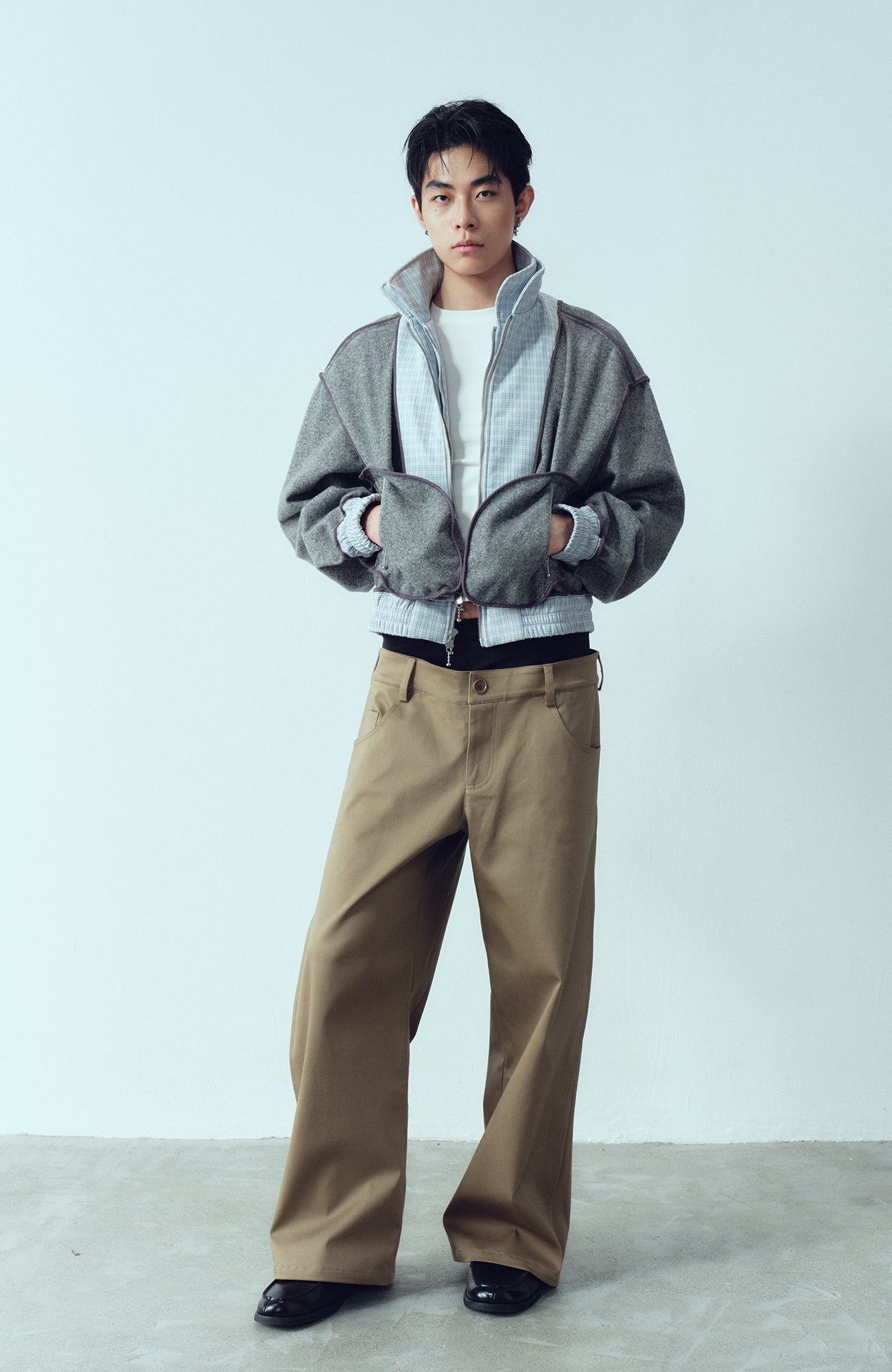 KADAKADA Double-Layer Collar Reversible Plaid Jacket