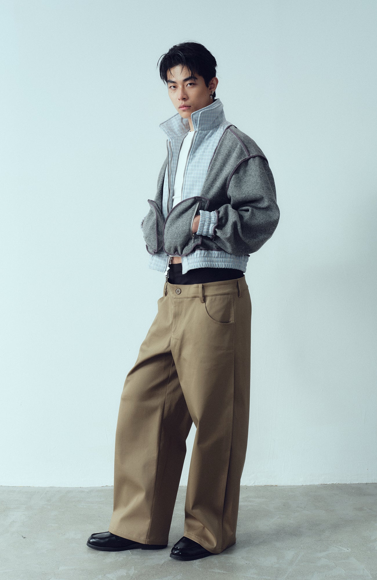 KADAKADA Double-Layer Collar Reversible Plaid Jacket