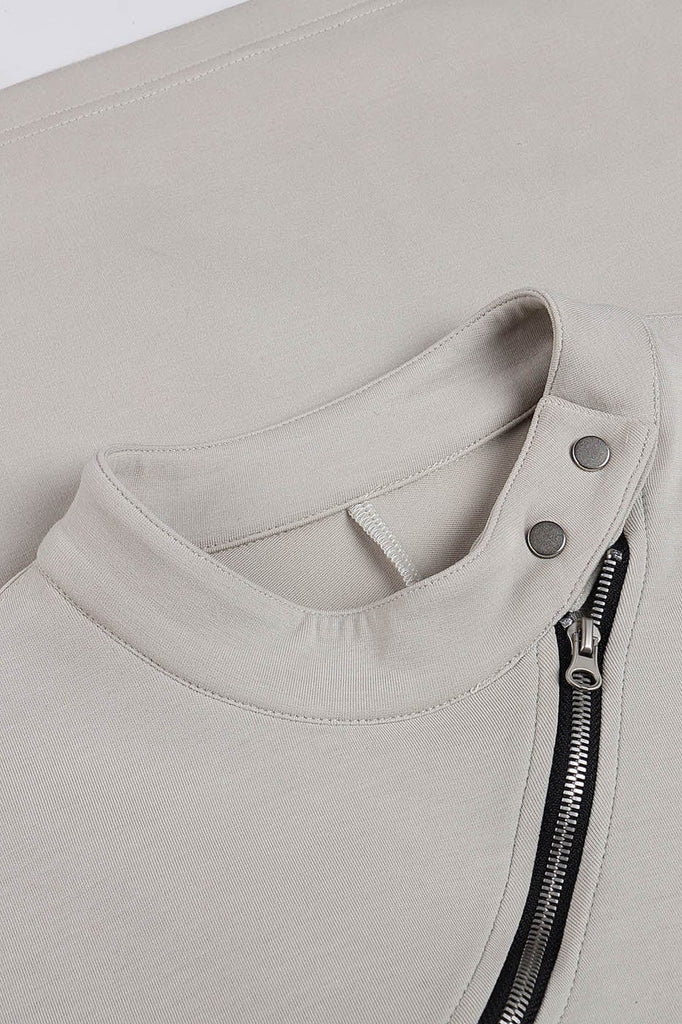 WHISTLEHUNTER Asymmetrical Zipper Buttoned Mock-Neck T-Shirt, premium urban and streetwear designers apparel on PROJECTISR.com, WHISTLEHUNTER