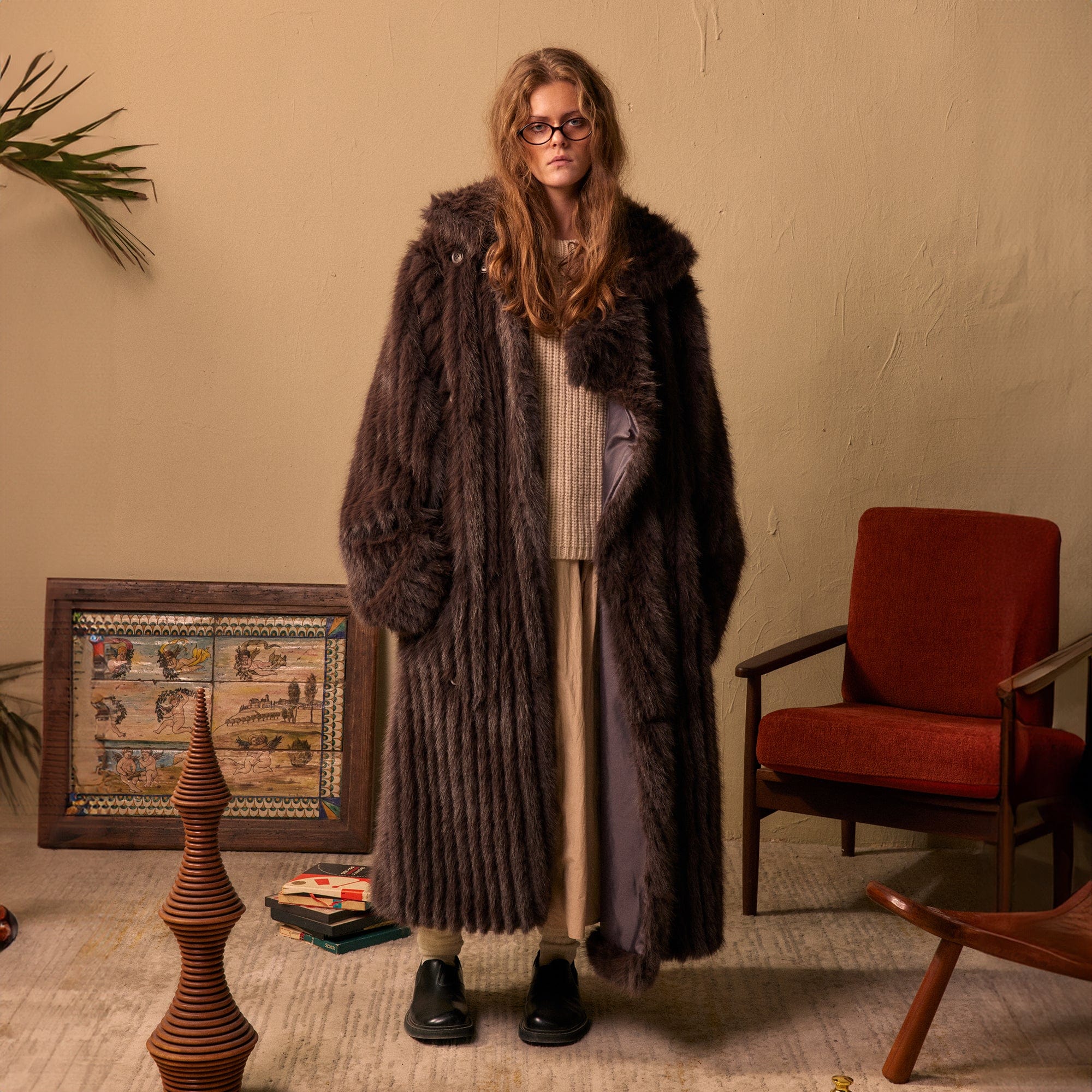 KADAKADA Plush Faux Fur Long Coat