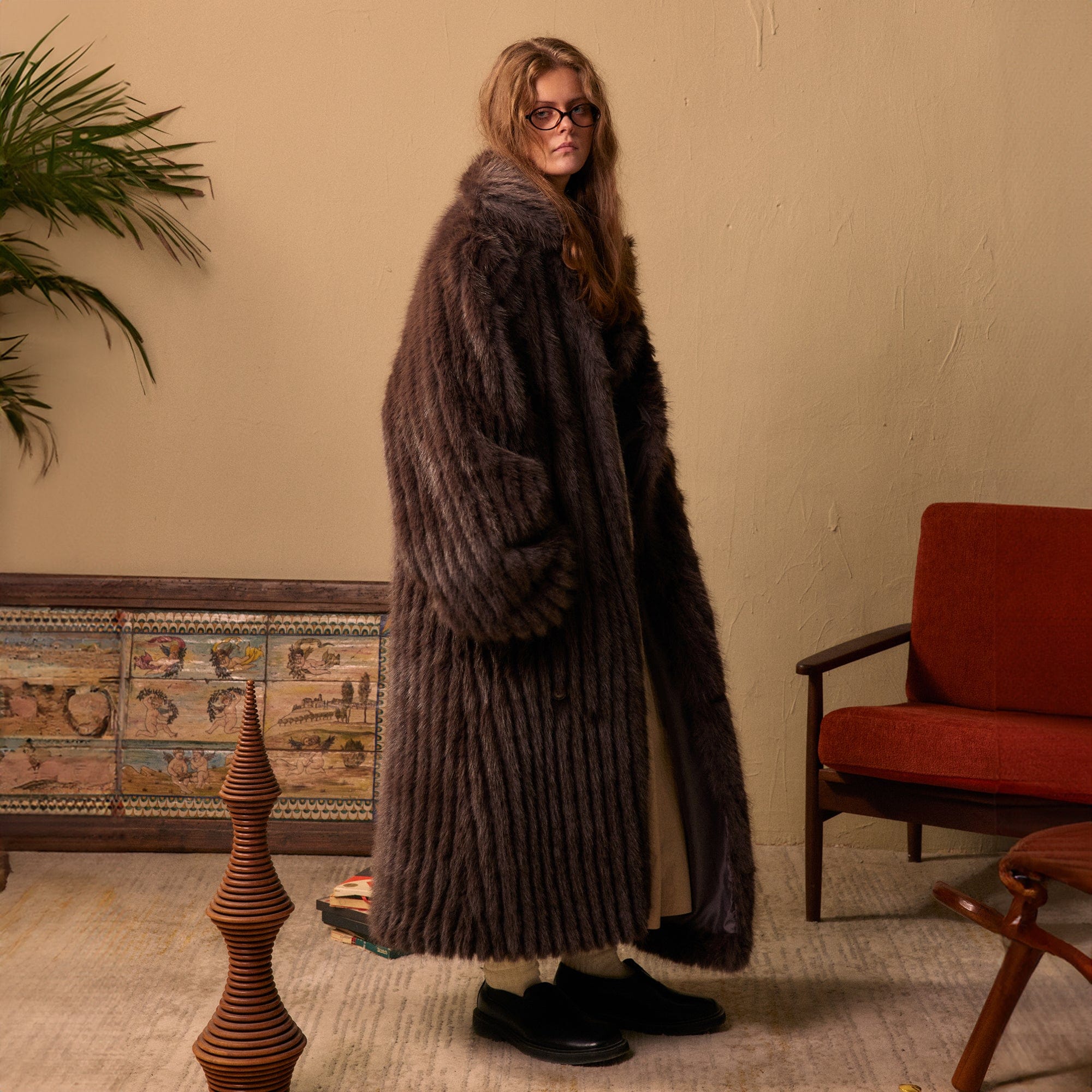 KADAKADA Plush Faux Fur Long Coat