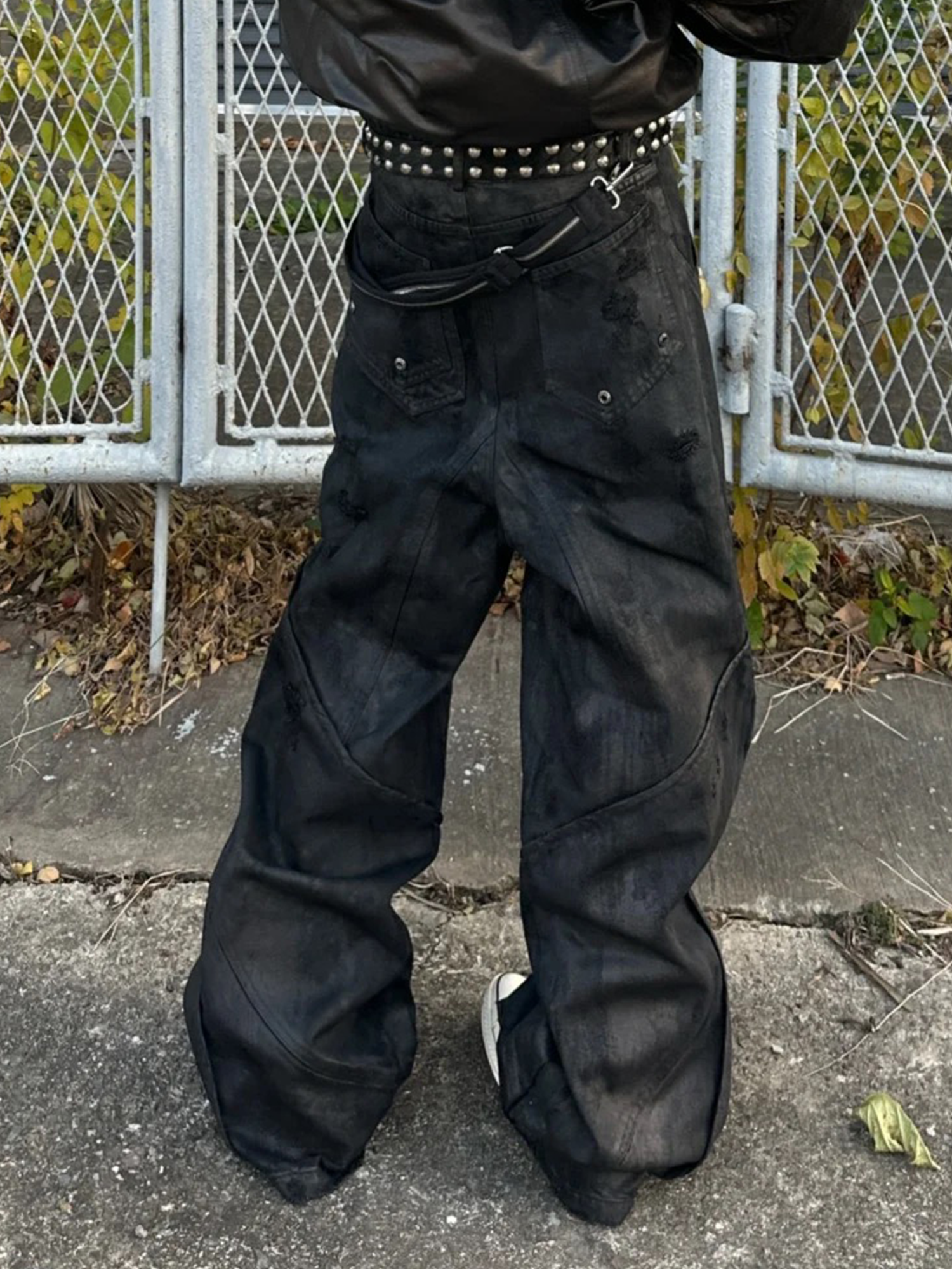 TH4SWE x GOJOYJINNI Washed Waxed Armor Moto Jeans
