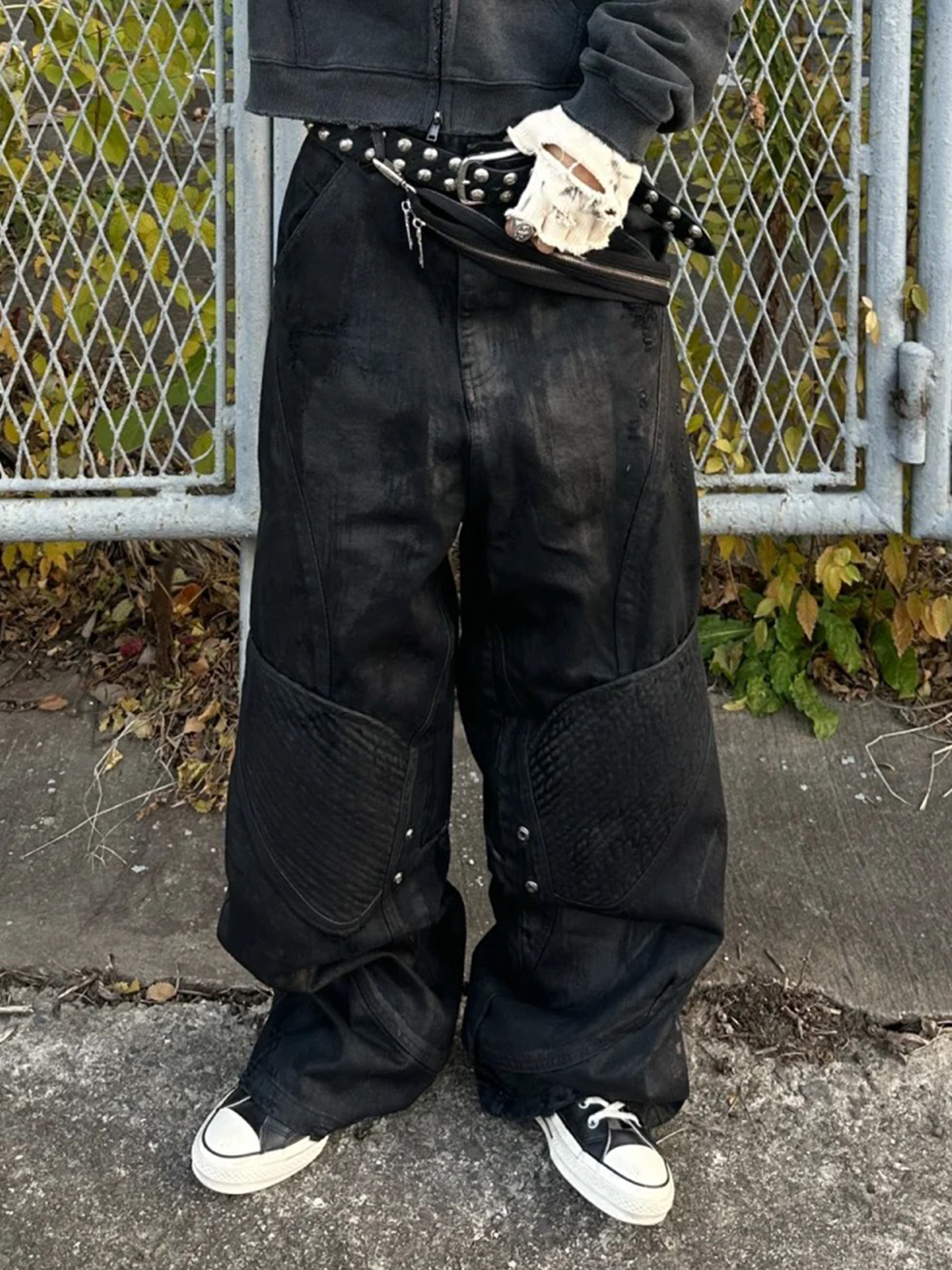 TH4SWE x GOJOYJINNI Washed Waxed Armor Moto Jeans