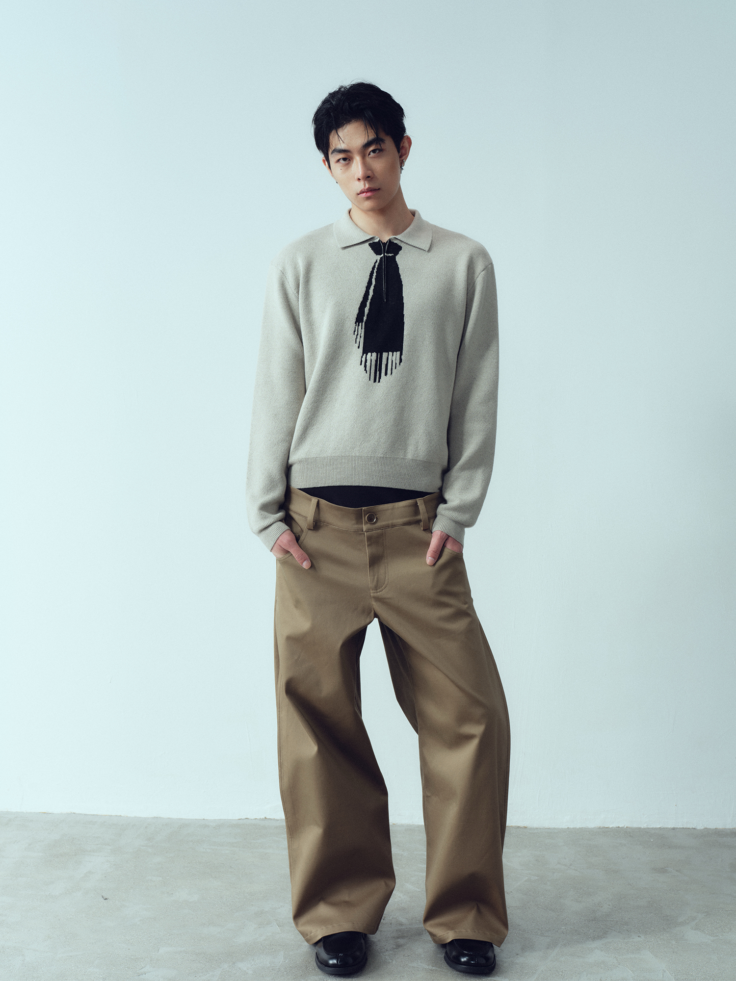 KADAKADA Dual-Waist Contrast Panel Trousers