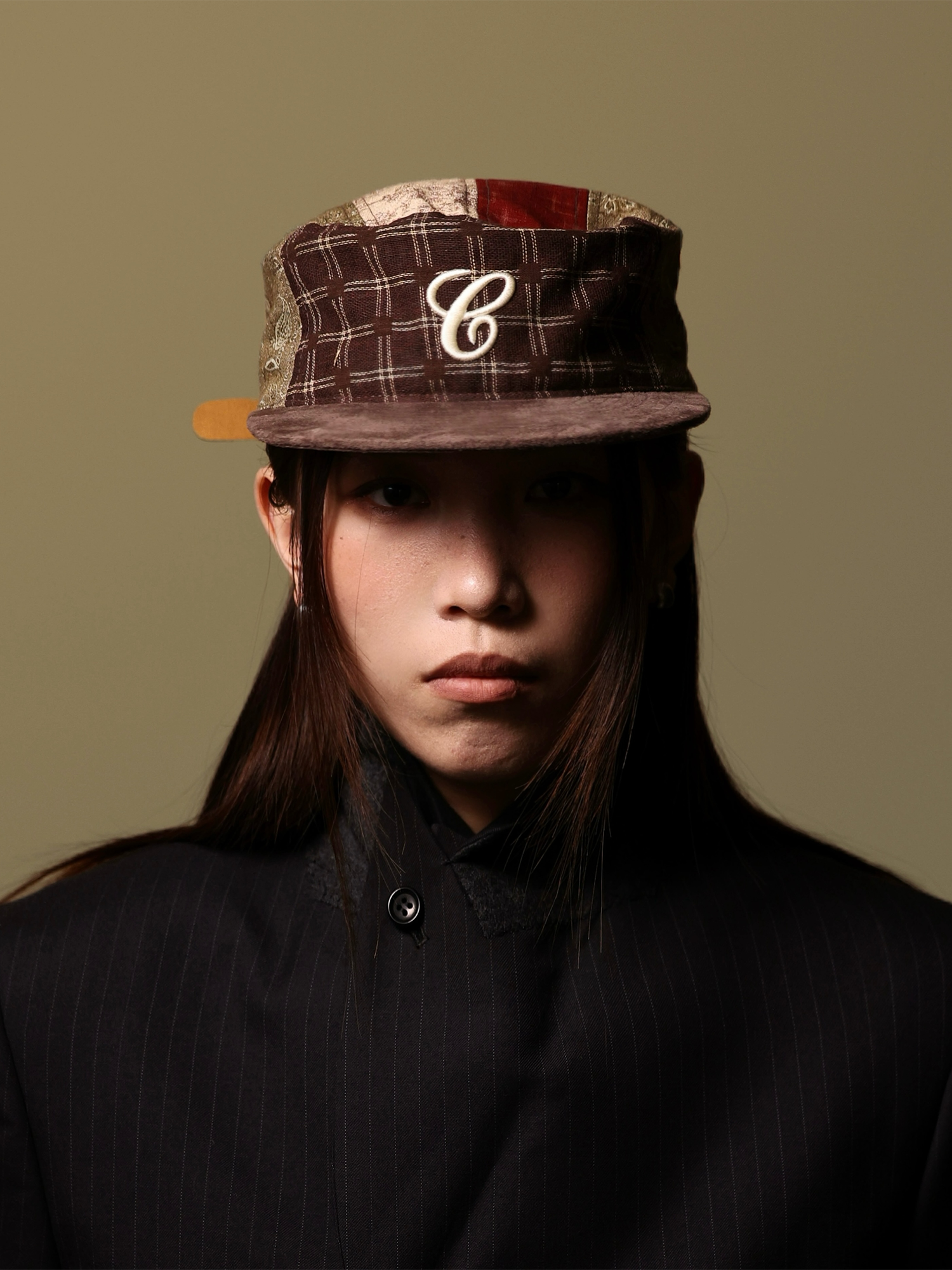 6CRAYON Retro Patchwork Embroidered Flat-Brim Baseball Cap