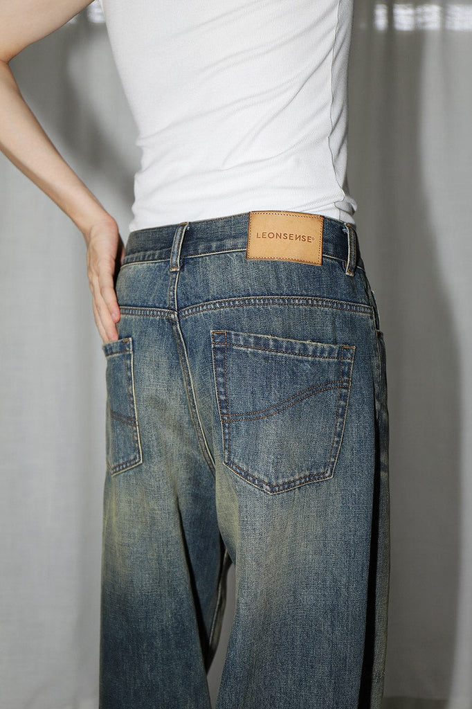 LEONSENSE Washed Straight Jeans, premium urban and streetwear designers apparel on PROJECTISR.com, LEONSENSE