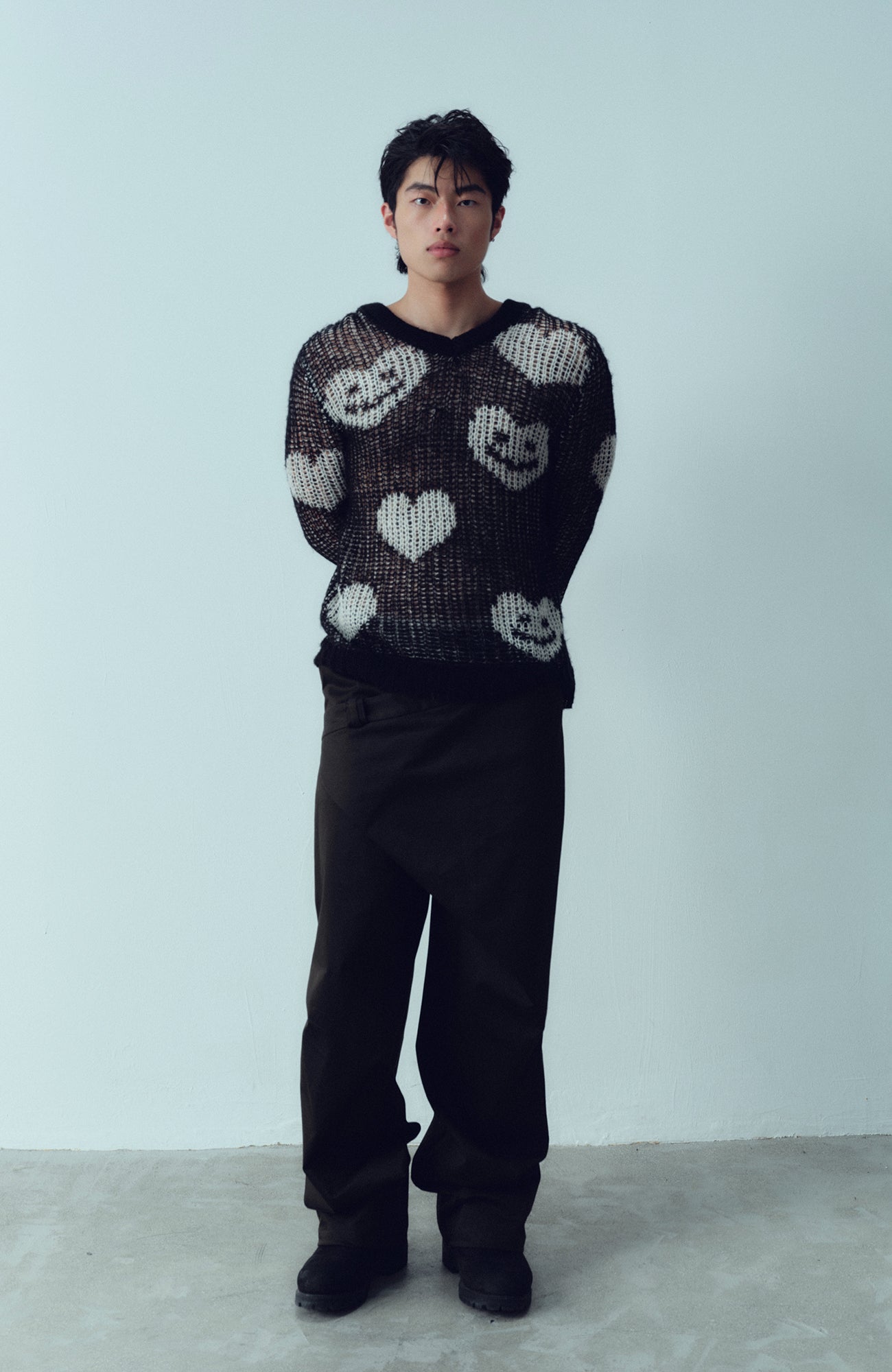 KADAKADA Smiling Heart Jacquard Knit Hoodie