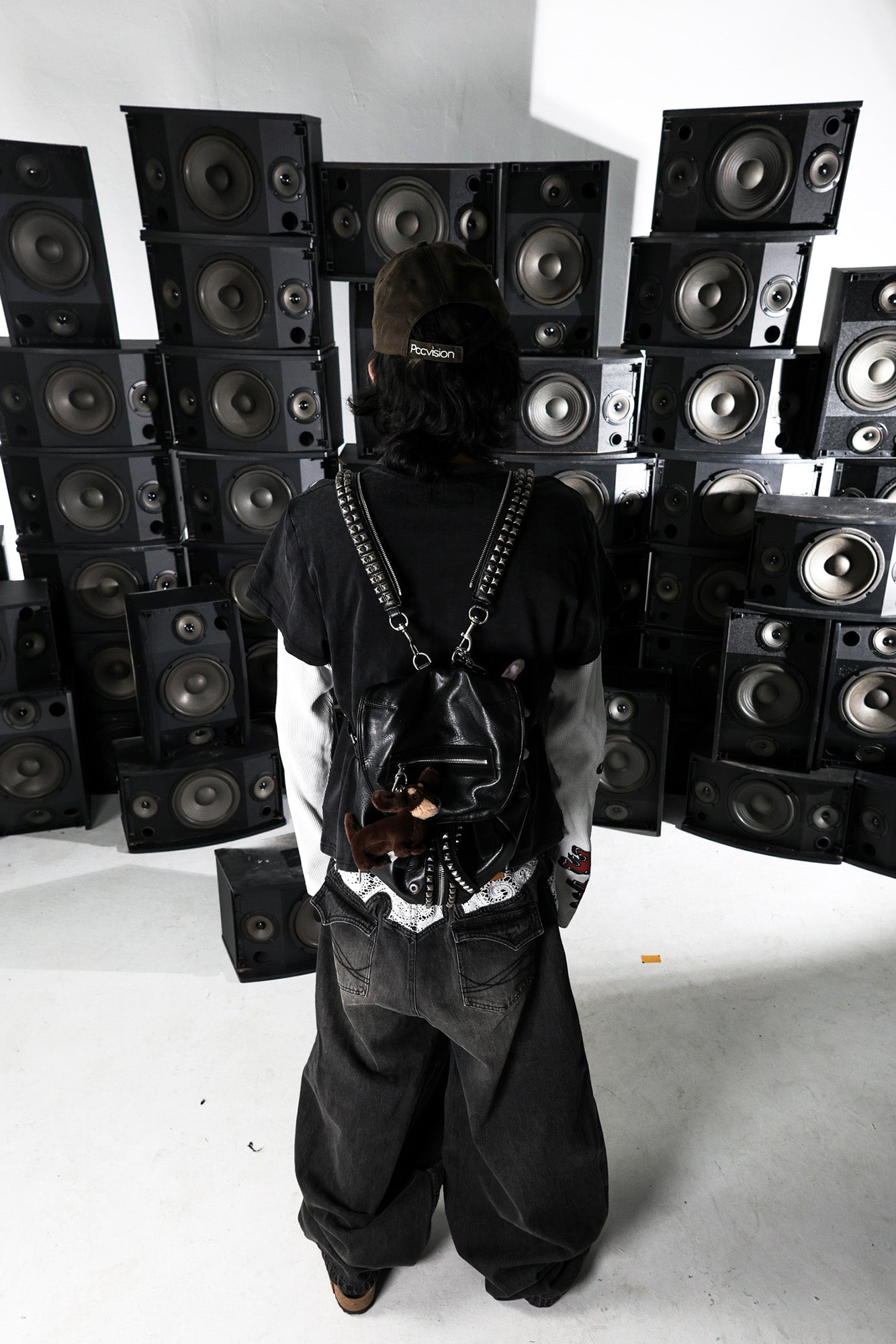 PCCVISION Lace Spliced Washed Wide-Leg Jeans