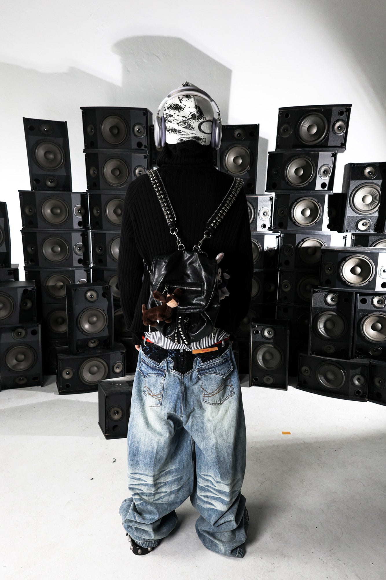 PCCVISION Lace Spliced Washed Wide-Leg Jeans