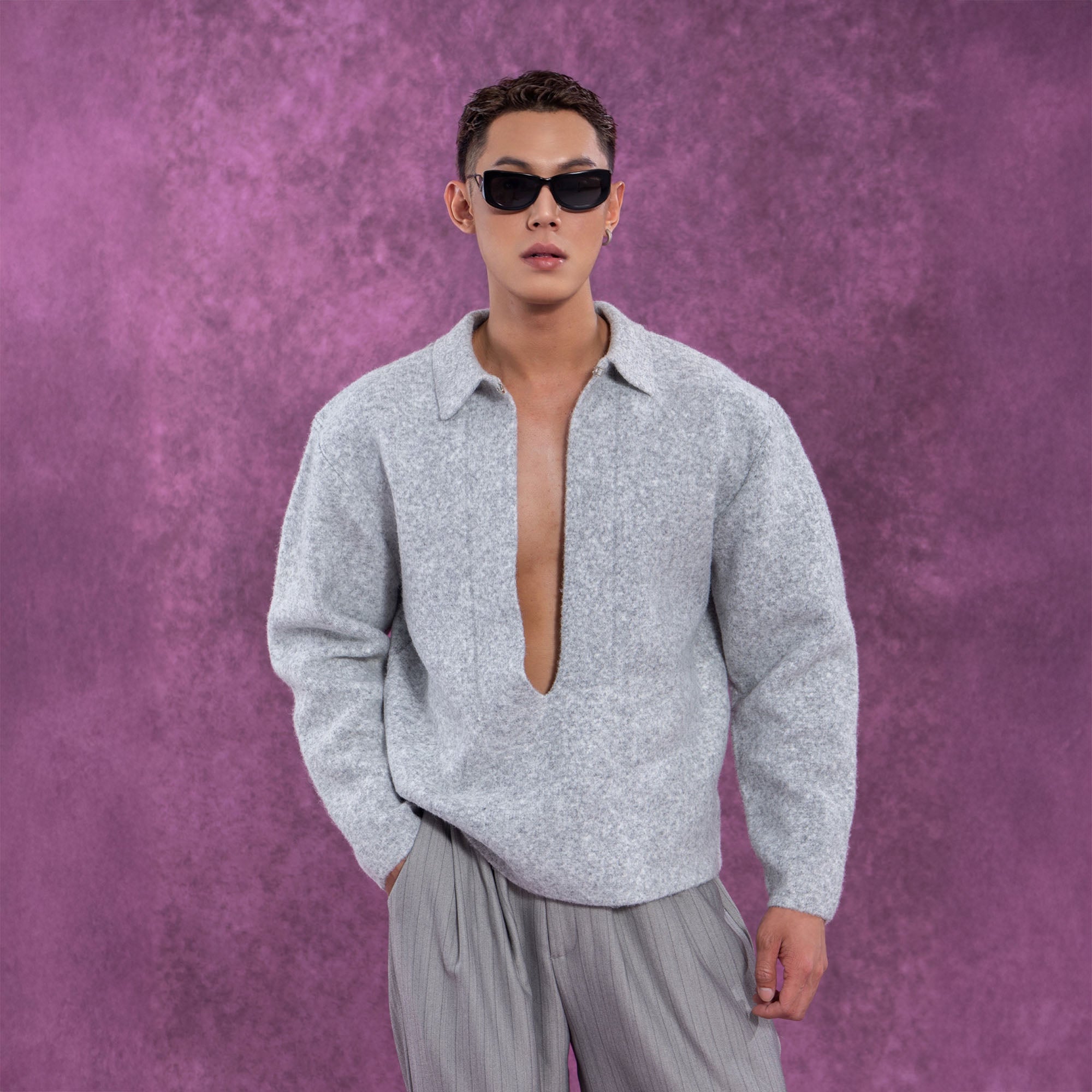 CLP Deep-V Oversized Wool-Blend Pullover