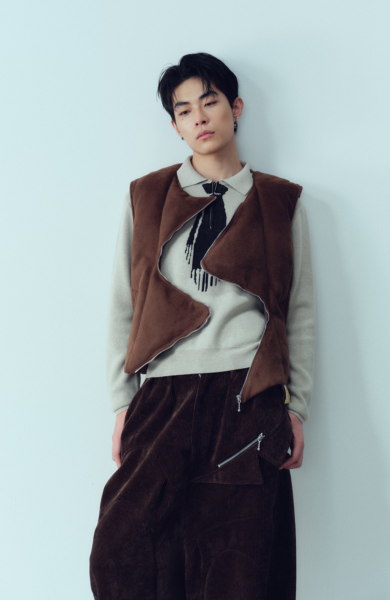 KADAKADA Curved Zip Suede-Puff Vest