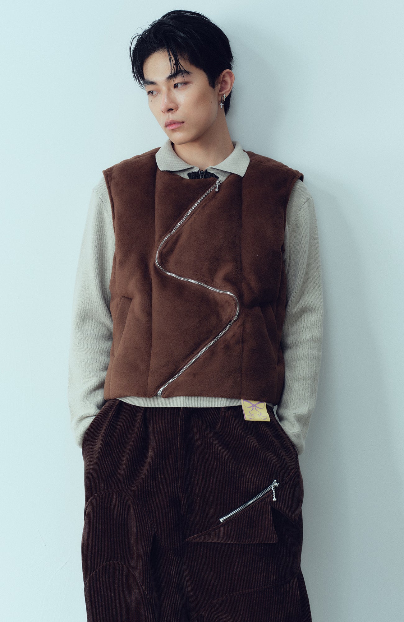 KADAKADA Curved Zip Suede-Puff Vest