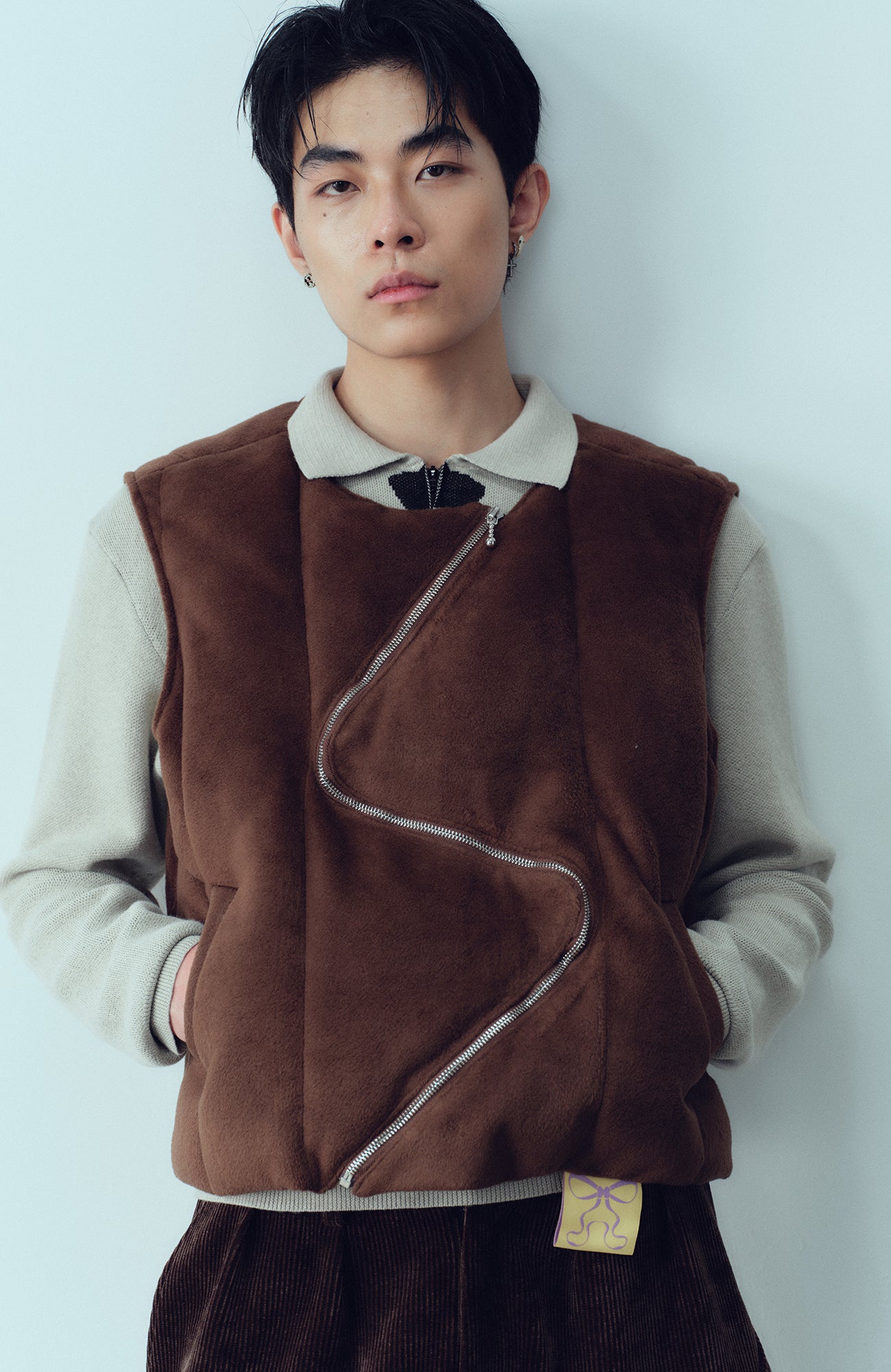 KADAKADA Curved Zip Suede-Puff Vest