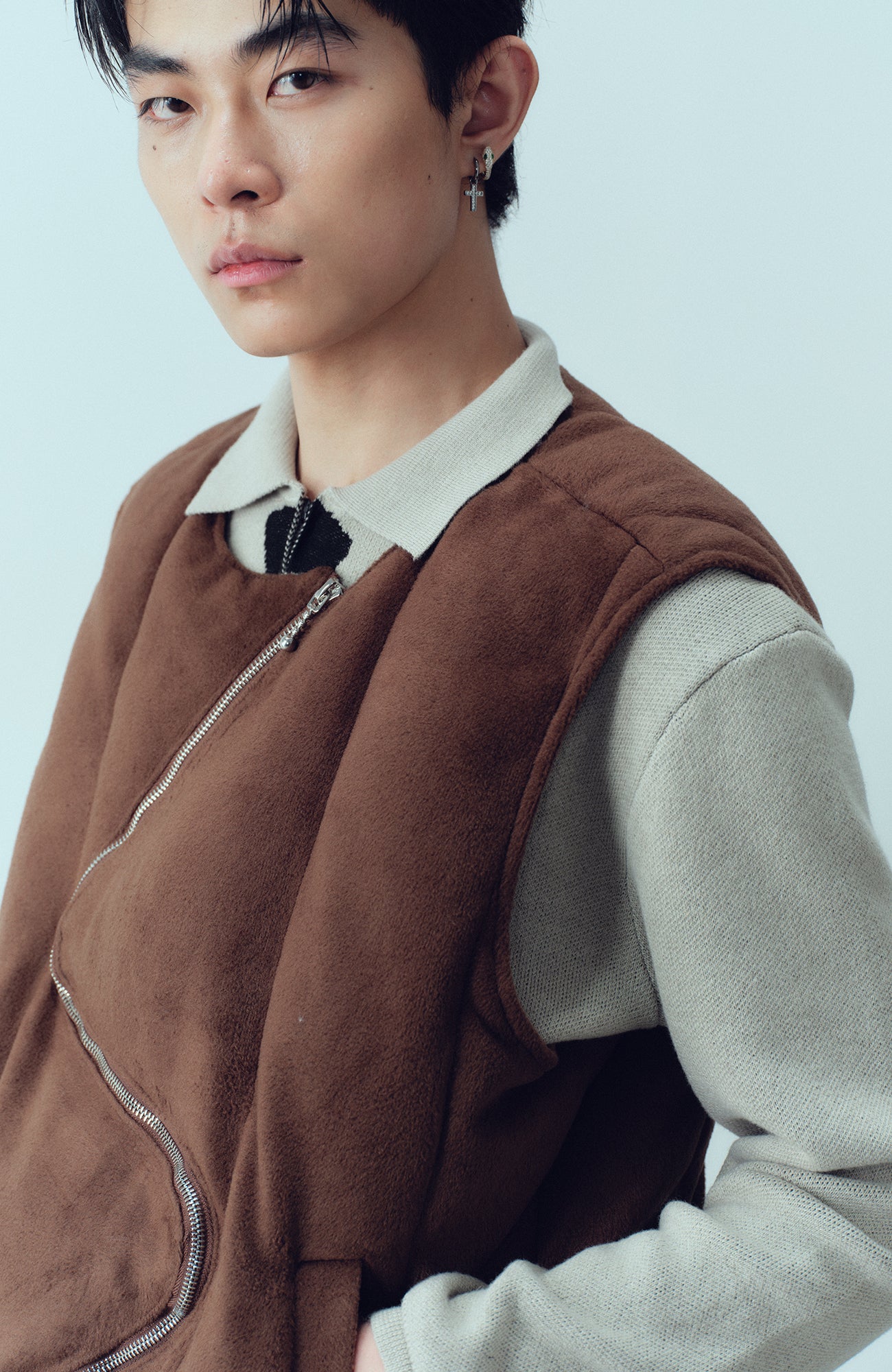 KADAKADA Curved Zip Suede-Puff Vest