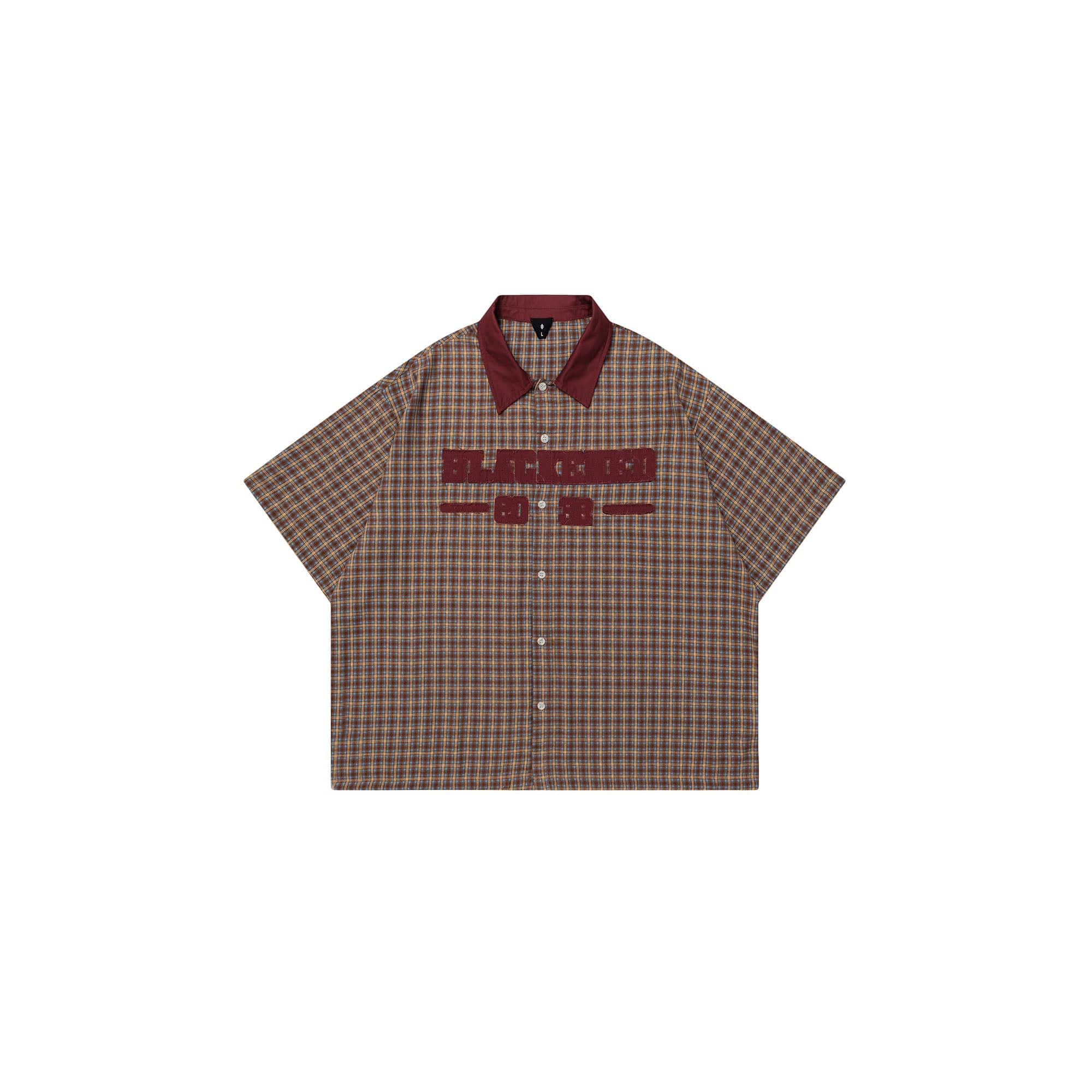 OVDY Raw-Edge Patchwork Graphic Plaid Half Shirt, premium urban and streetwear designers apparel on PROJECTISR.com, OVDY