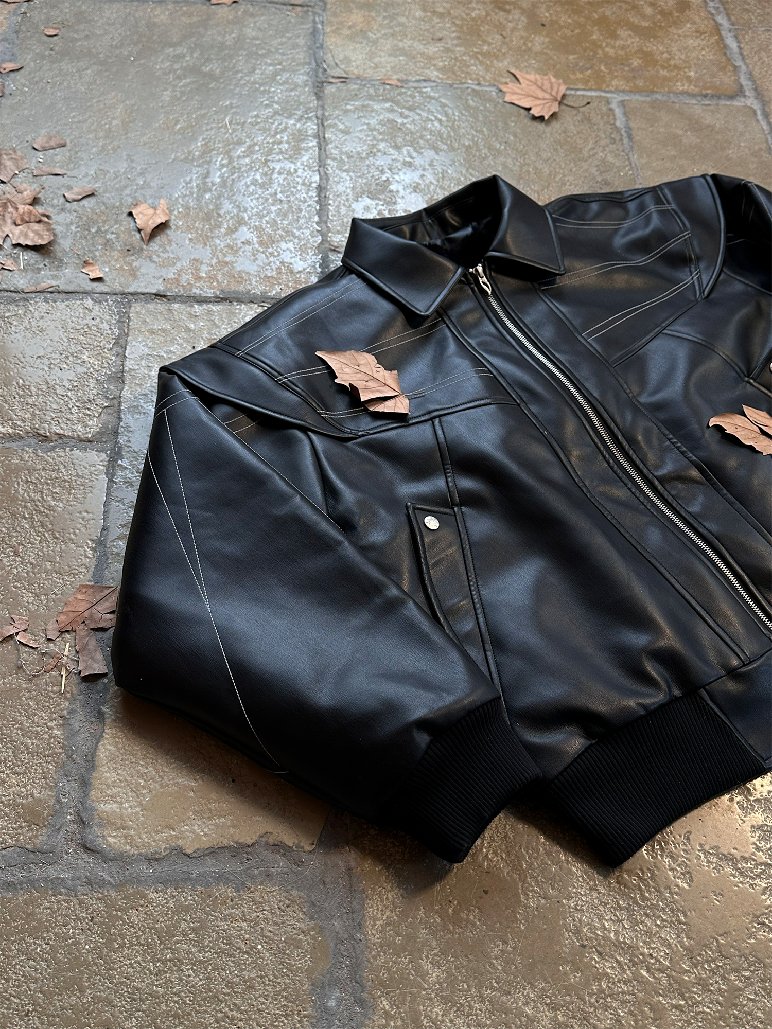 ESAIAS Deconstructed Stitch PU Jacket