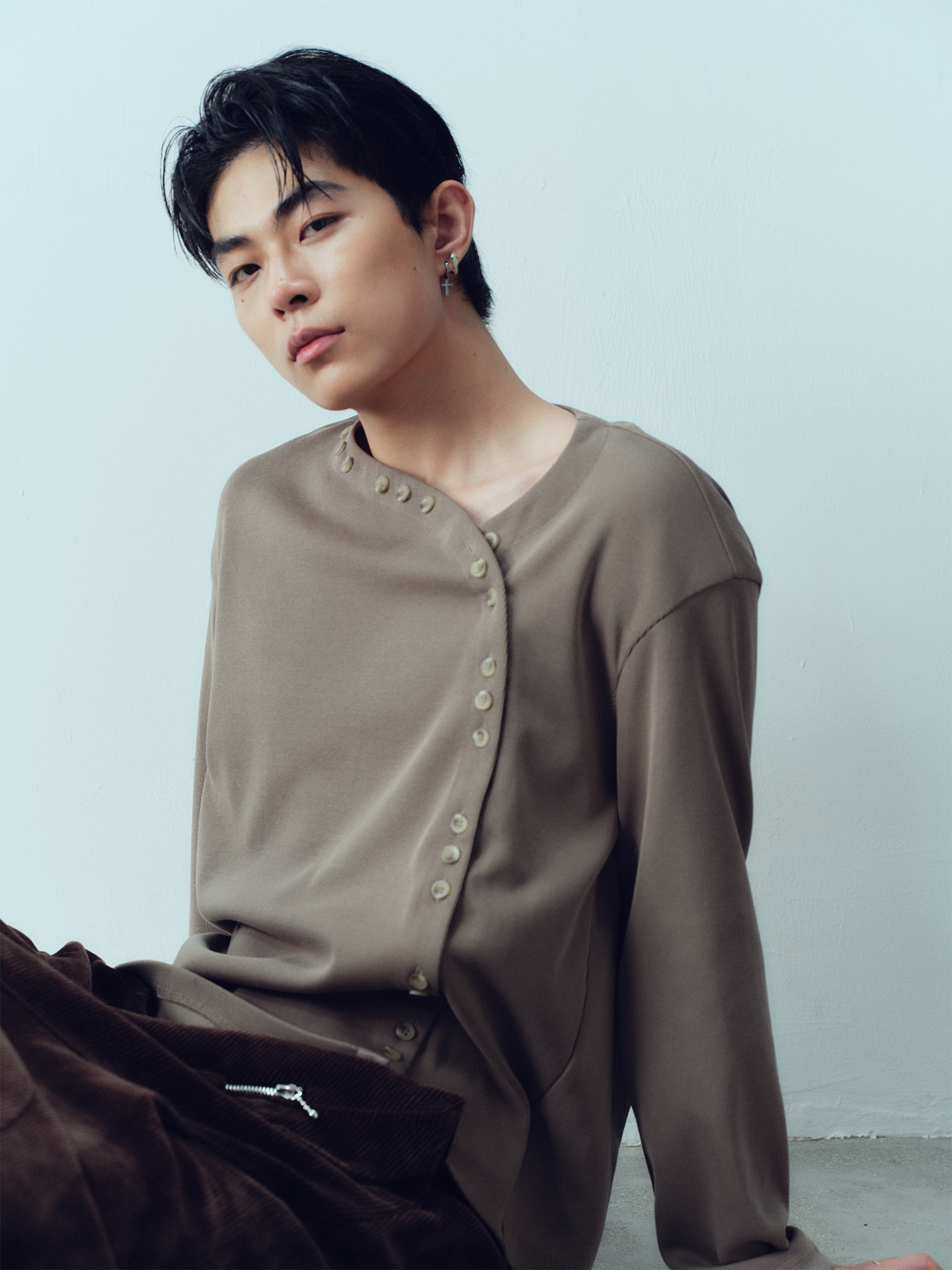 KADAKADA Buttoned Curved Placket Ribbed Knit Top