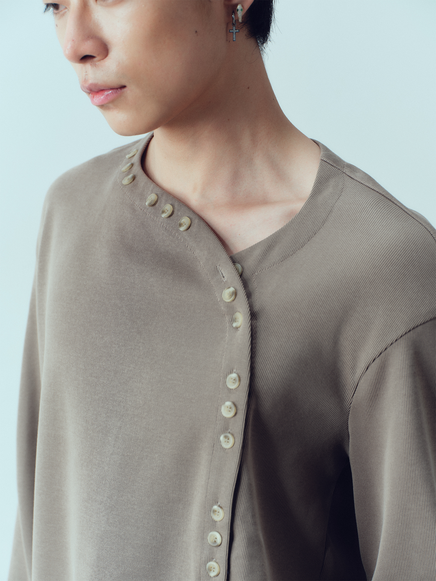 KADAKADA Buttoned Curved Placket Ribbed Knit Top