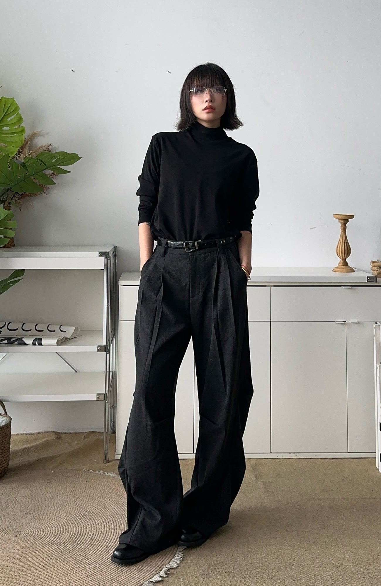 OKAYTHXBYE Geometric Multi-Pleated Trousers