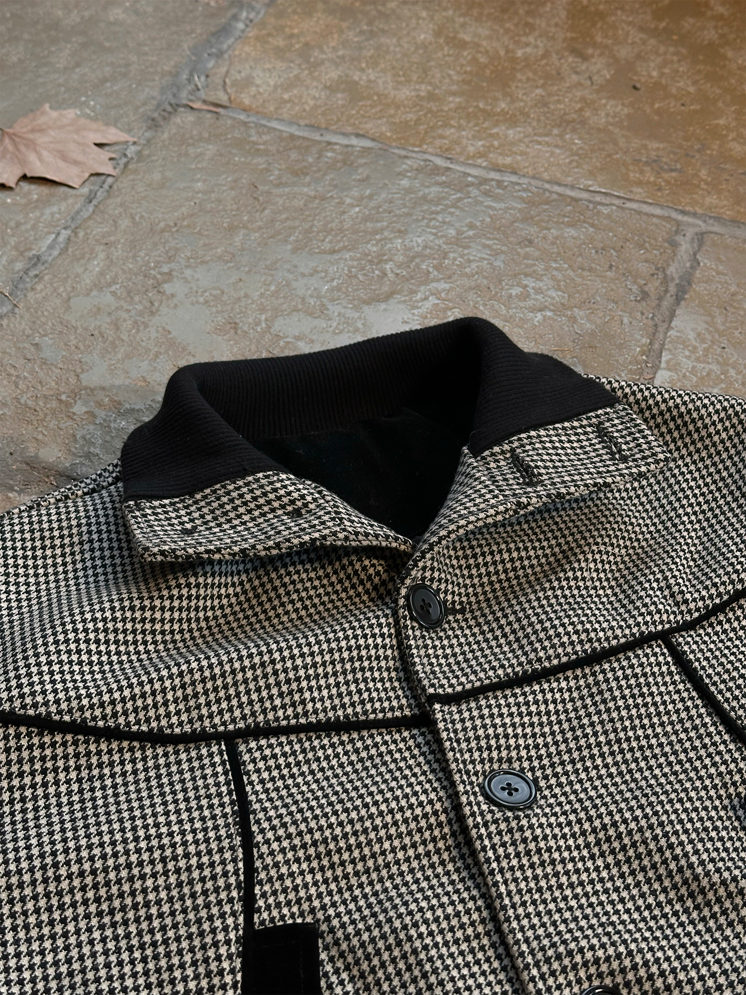 ESAIAS Houndstooth Panel Stand Collar Wool-Blend Jacket