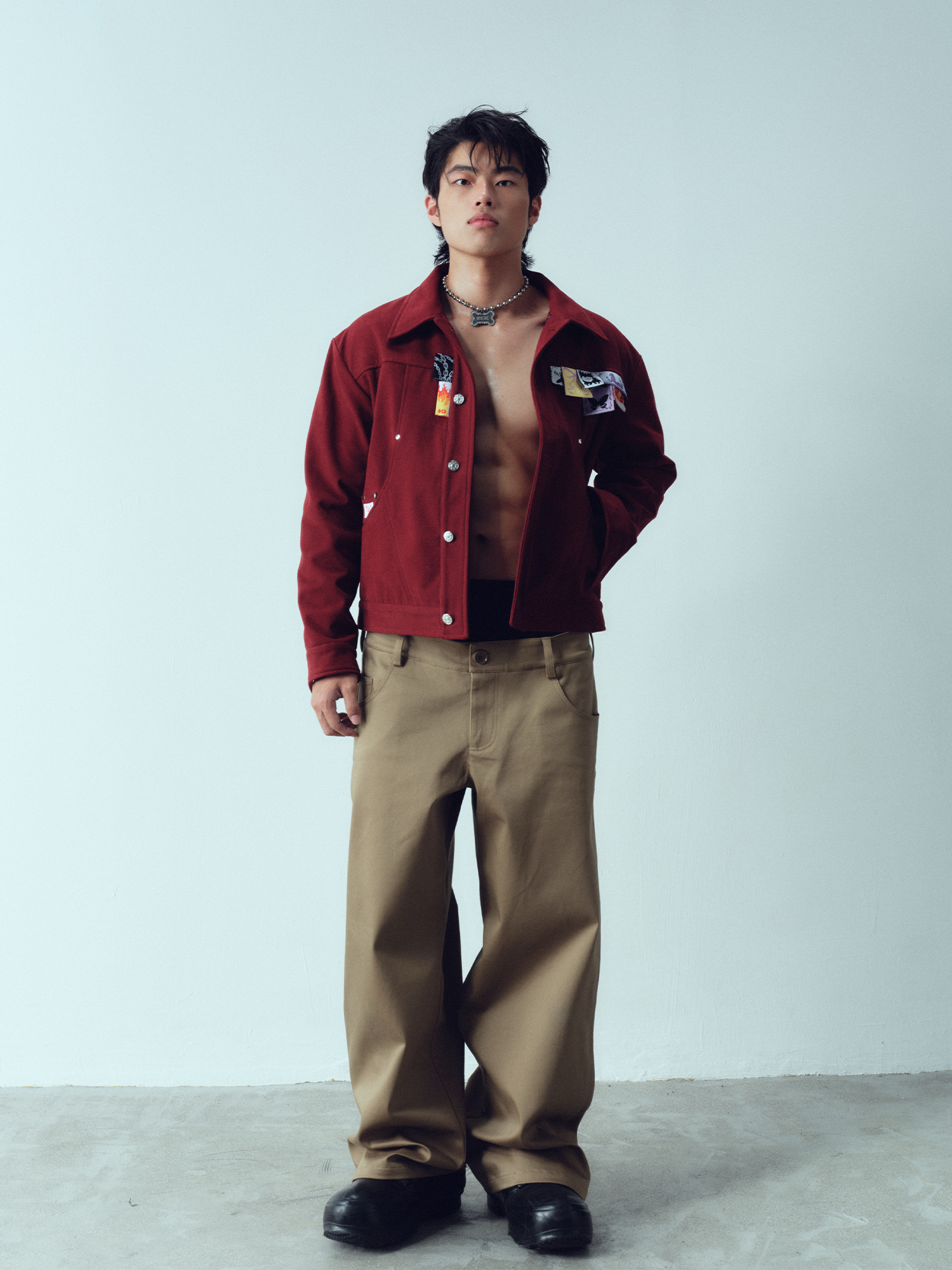 KADAKADA Dual-Waist Contrast Panel Trousers