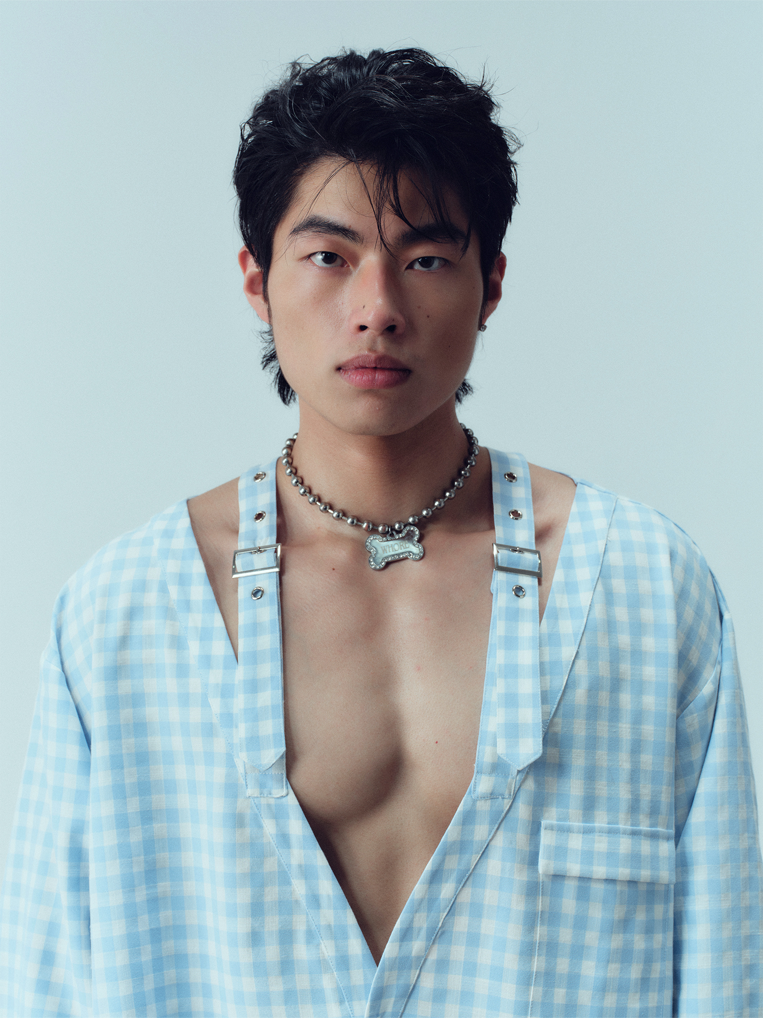 KADAKADA Gingham V-Neck Tie-Strap Oversized Shirt, premium urban and streetwear designers apparel on PROJECTISR.com, KADAKADA