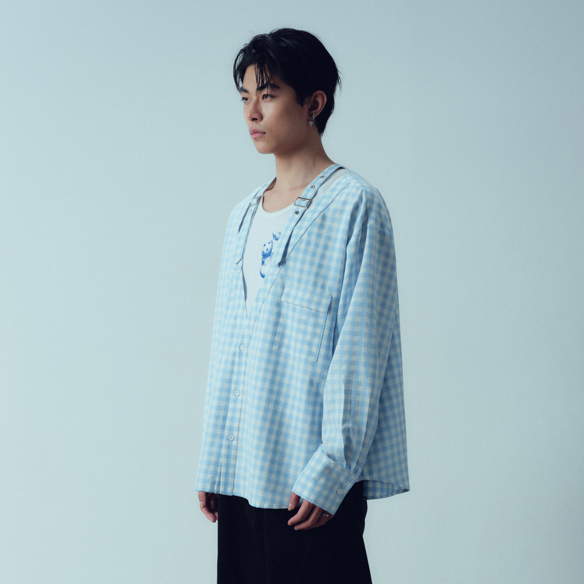 KADAKADA Gingham V-Neck Tie-Strap Oversized Shirt, premium urban and streetwear designers apparel on PROJECTISR.com, KADAKADA