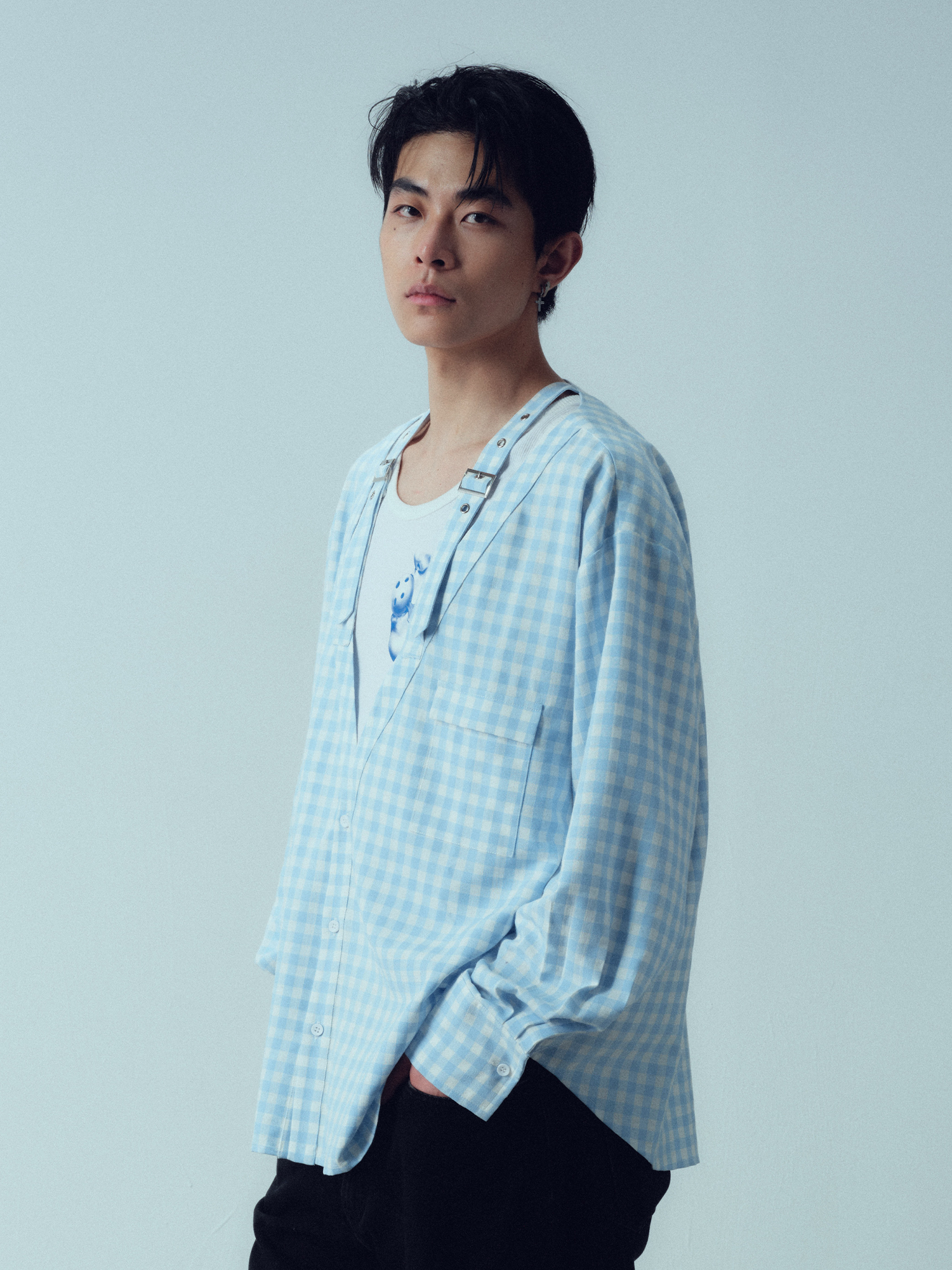 KADAKADA Gingham V-Neck Tie-Strap Oversized Shirt, premium urban and streetwear designers apparel on PROJECTISR.com, KADAKADA