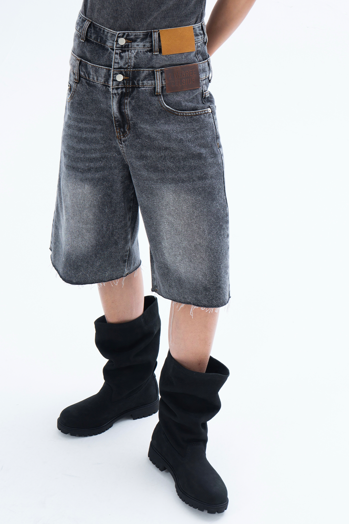 CLP Retro Washed Double-Waist Denim Shorts
