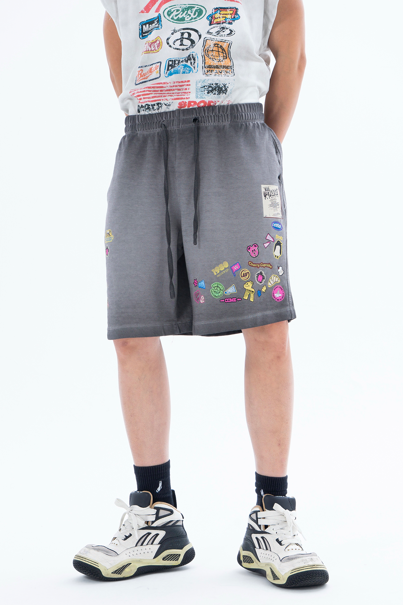 CLP Retro Gradient Badge Graphic Drawstring Shorts