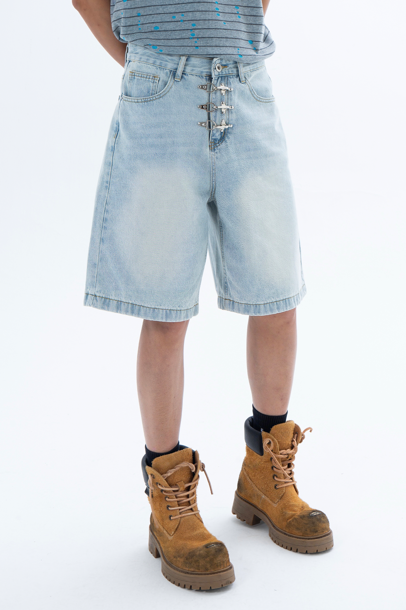 CLP Washed Metal Clasp Denim Shorts