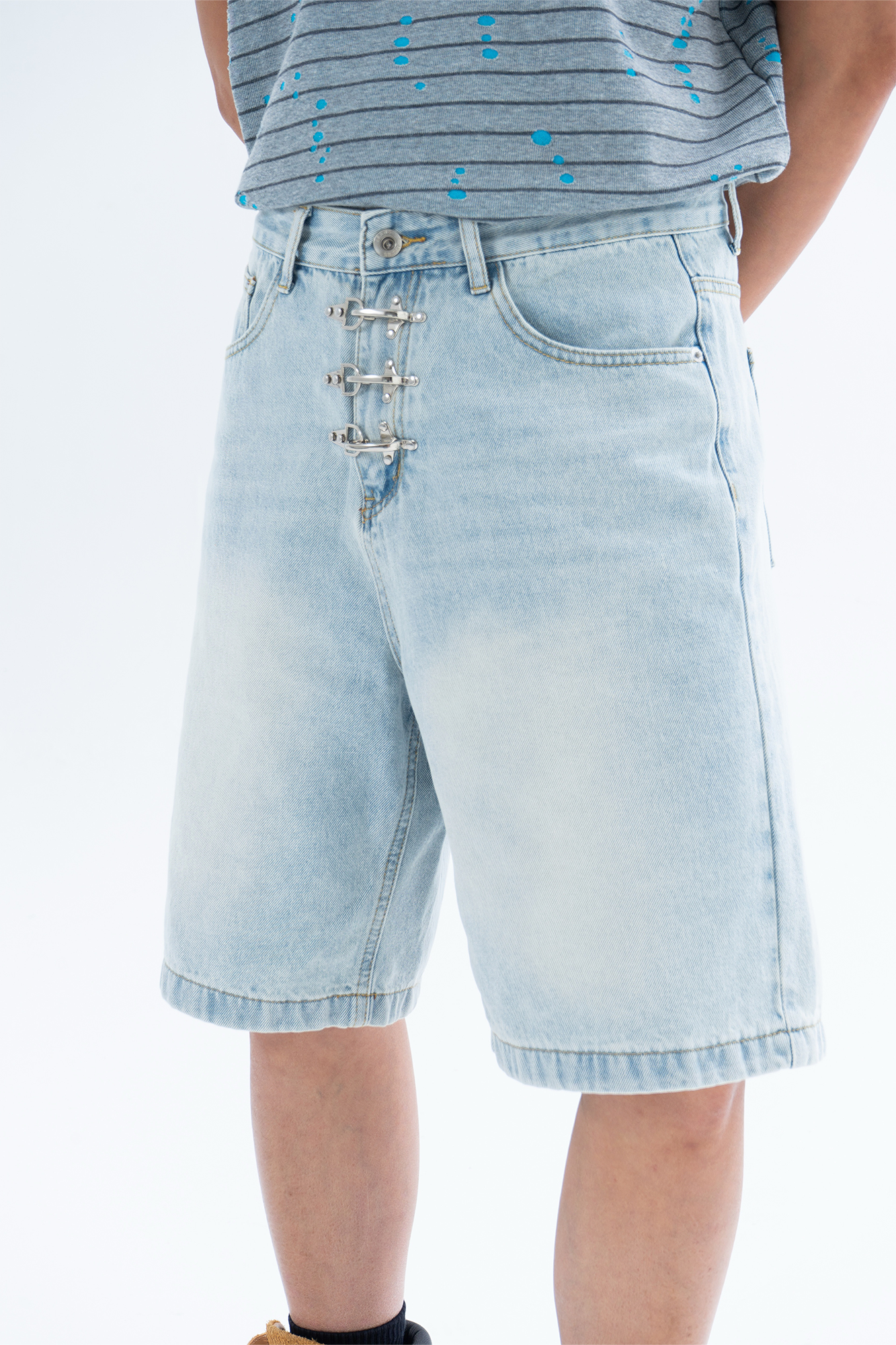 CLP Washed Metal Clasp Denim Shorts