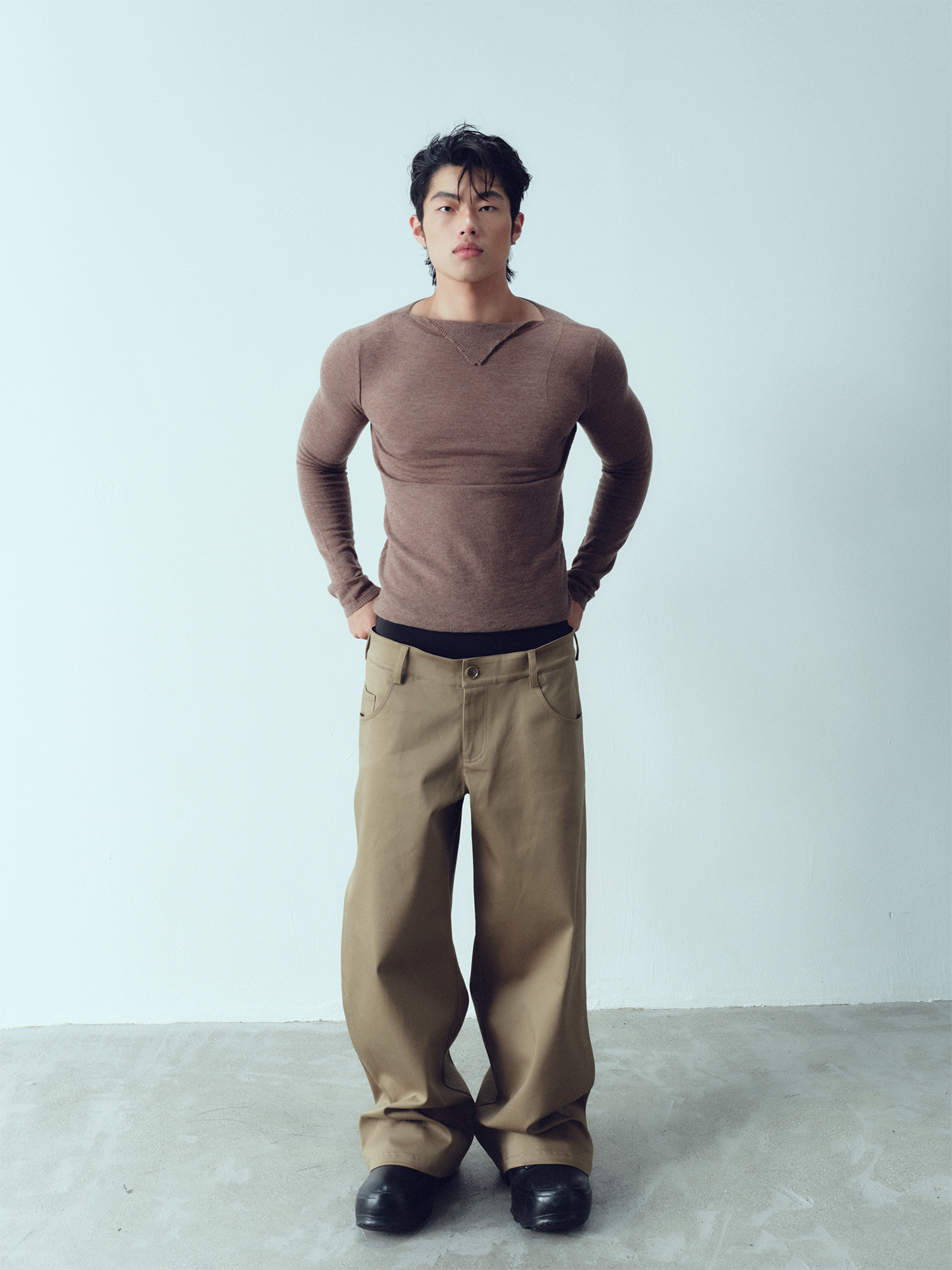 KADAKADA Dual-Waist Contrast Panel Trousers