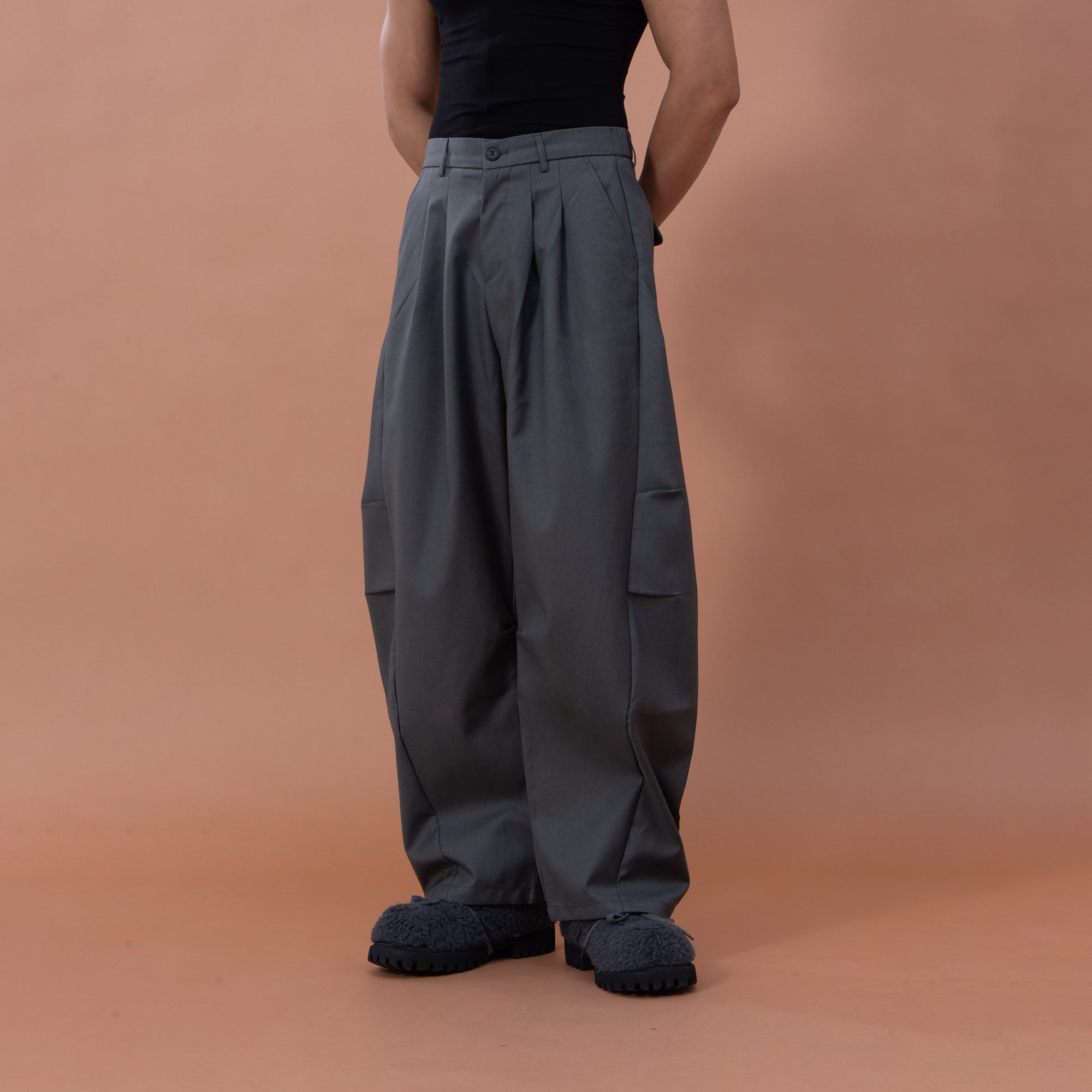 CLP Essential Pleat Curved-Leg Trousers, premium urban and streetwear designers apparel on PROJECTISR.com, CLP
