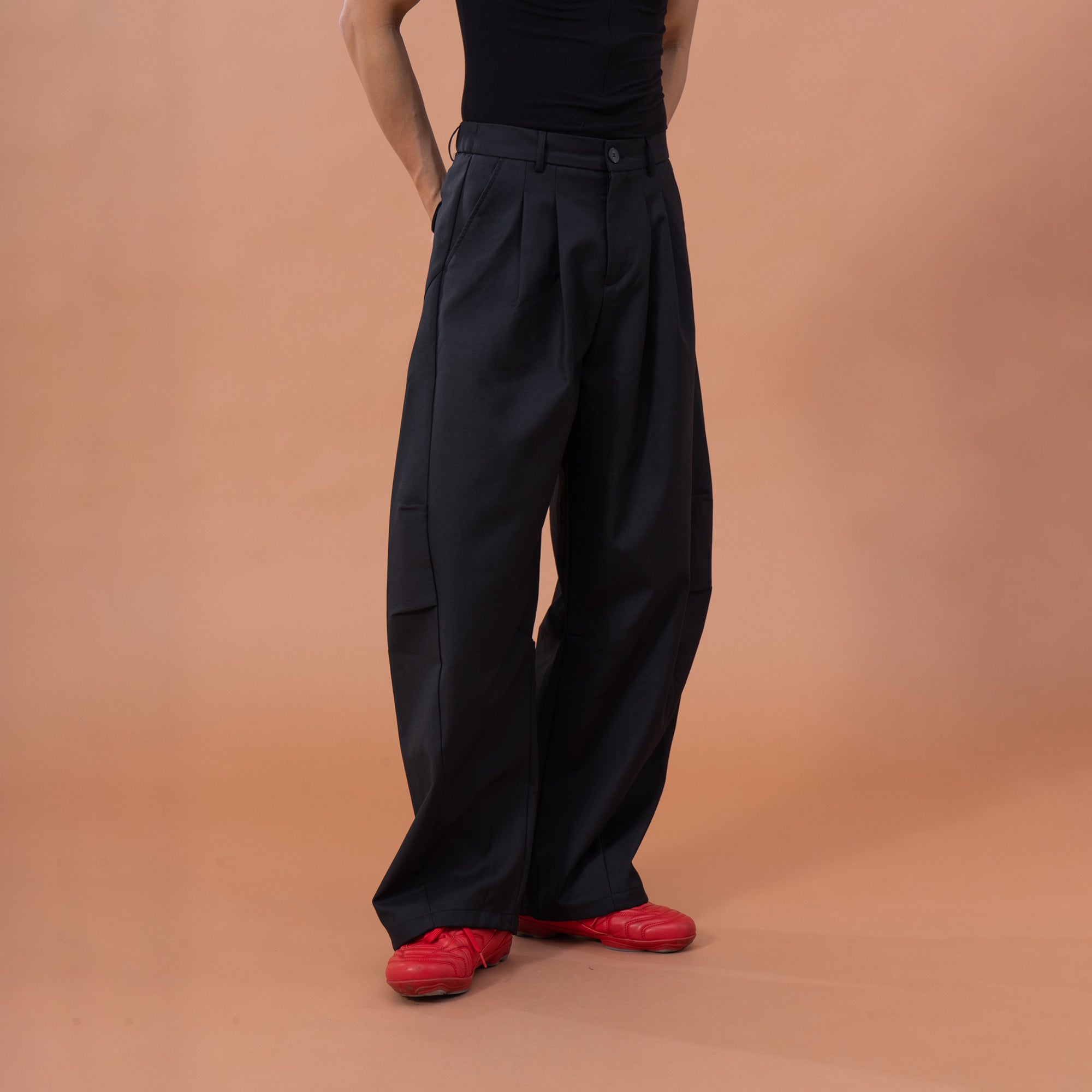 CLP Essential Pleat Curved-Leg Trousers, premium urban and streetwear designers apparel on PROJECTISR.com, CLP