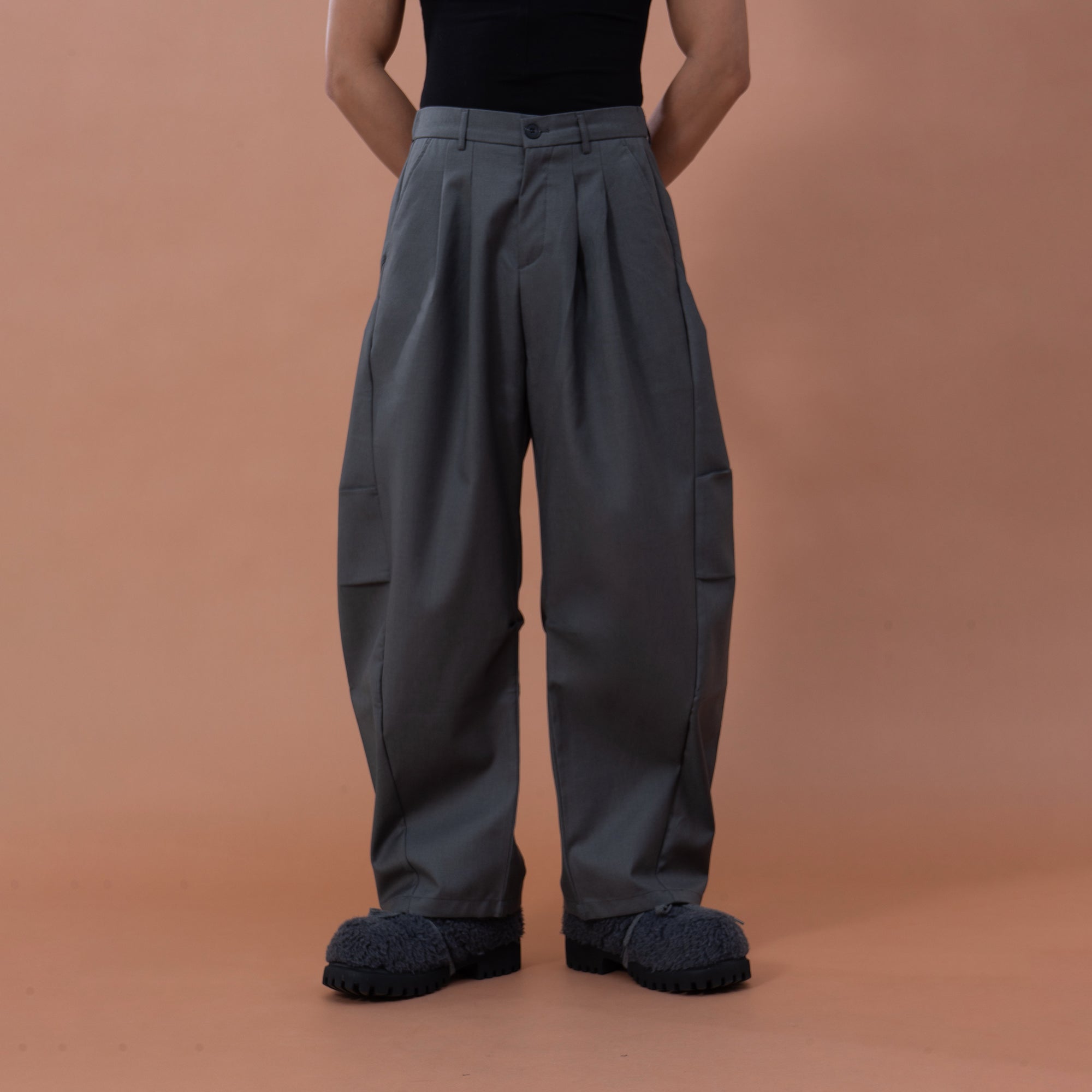 CLP Essential Pleat Curved-Leg Trousers, premium urban and streetwear designers apparel on PROJECTISR.com, CLP