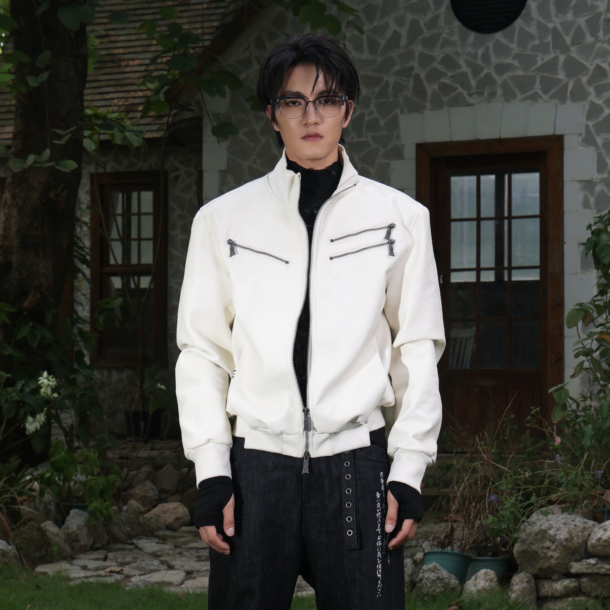 FLYERRER Thorned Eye Graphic Faux Leather Jacket