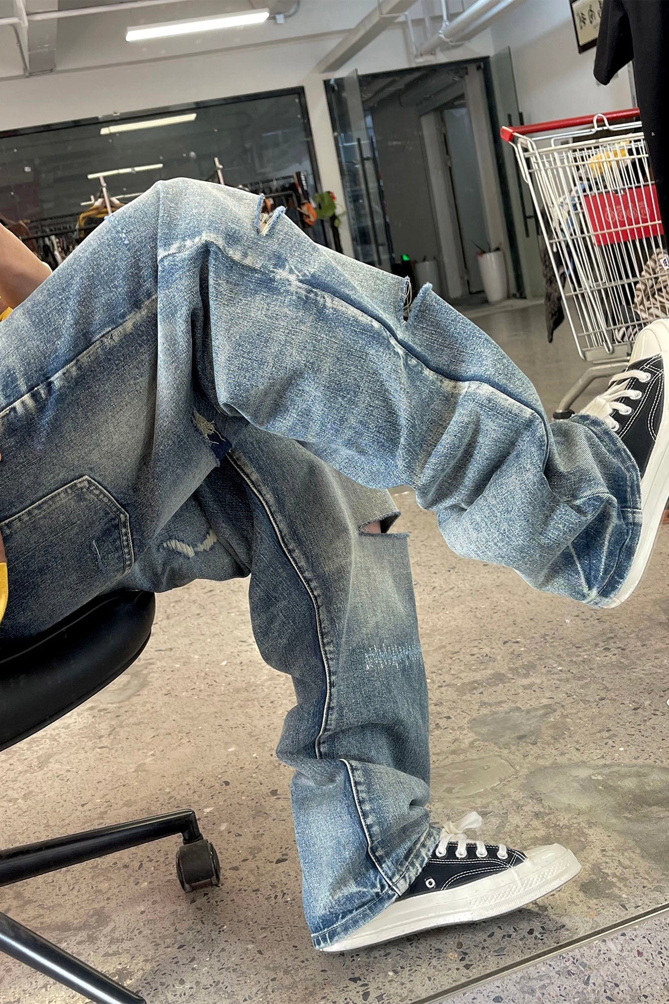 ME DA IGUAL Distressed Ripped Whisker Washed Jeans, premium urban and streetwear designers apparel on PROJECTISR.com, ME DA IGUAL