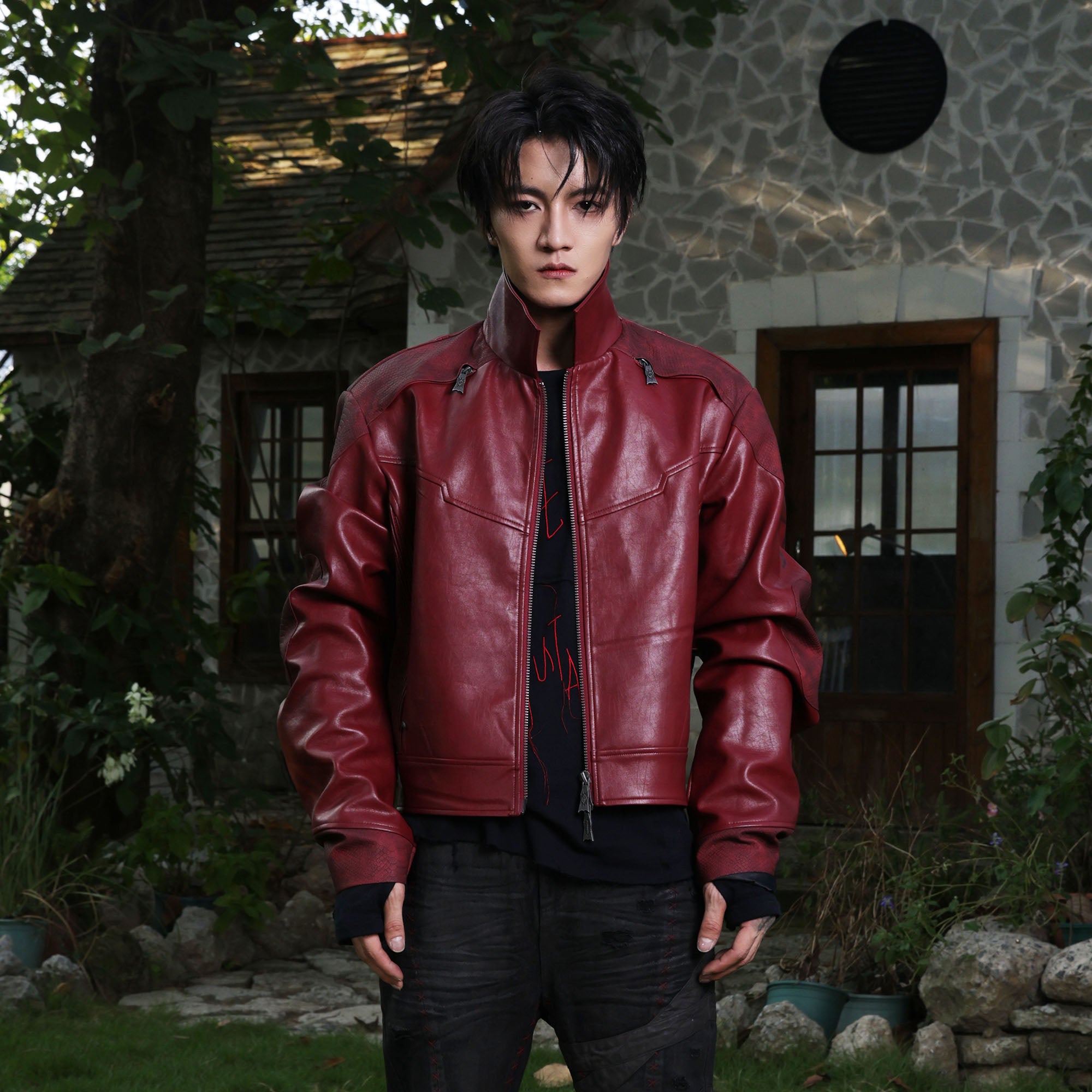 FLYERRER Classic Panel PU Jacket Crimson