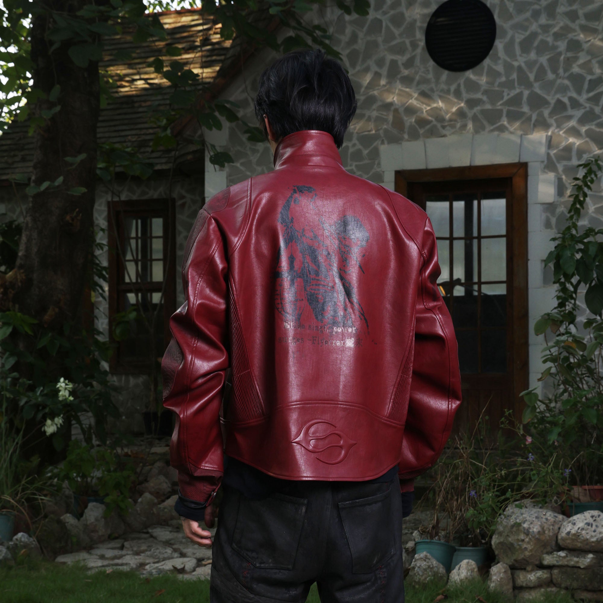 FLYERRER Classic Panel PU Jacket Crimson