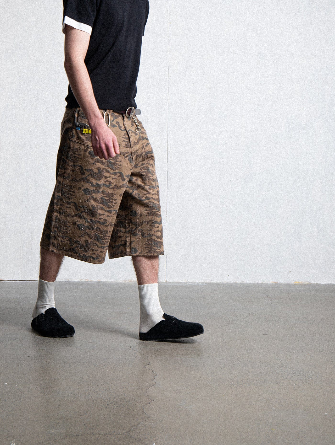 LEONSENSE Deconstructed Camo Cargo Shorts, premium urban and streetwear designers apparel on PROJECTISR.com, LEONSENSE