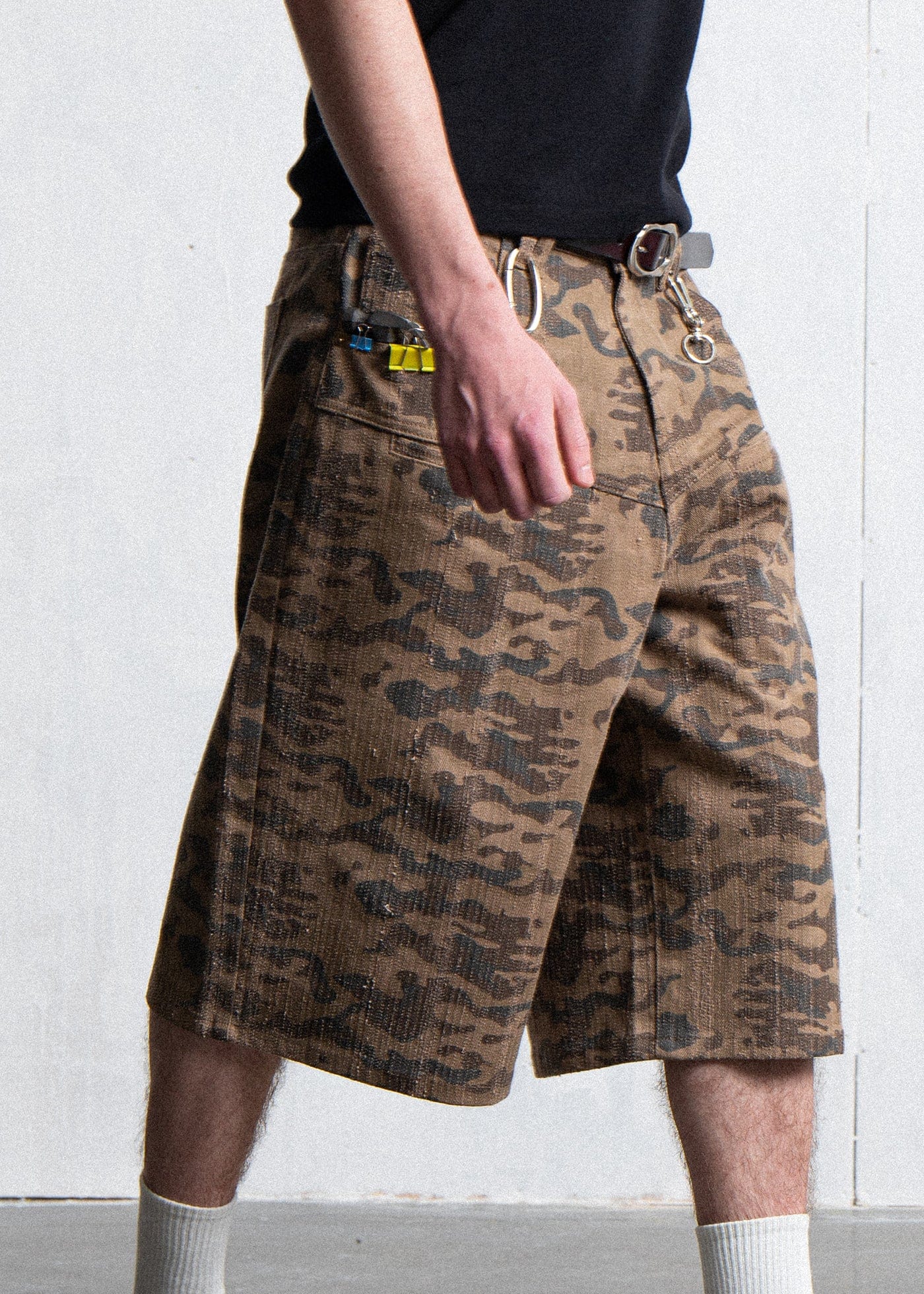 LEONSENSE Deconstructed Camo Cargo Shorts, premium urban and streetwear designers apparel on PROJECTISR.com, LEONSENSE