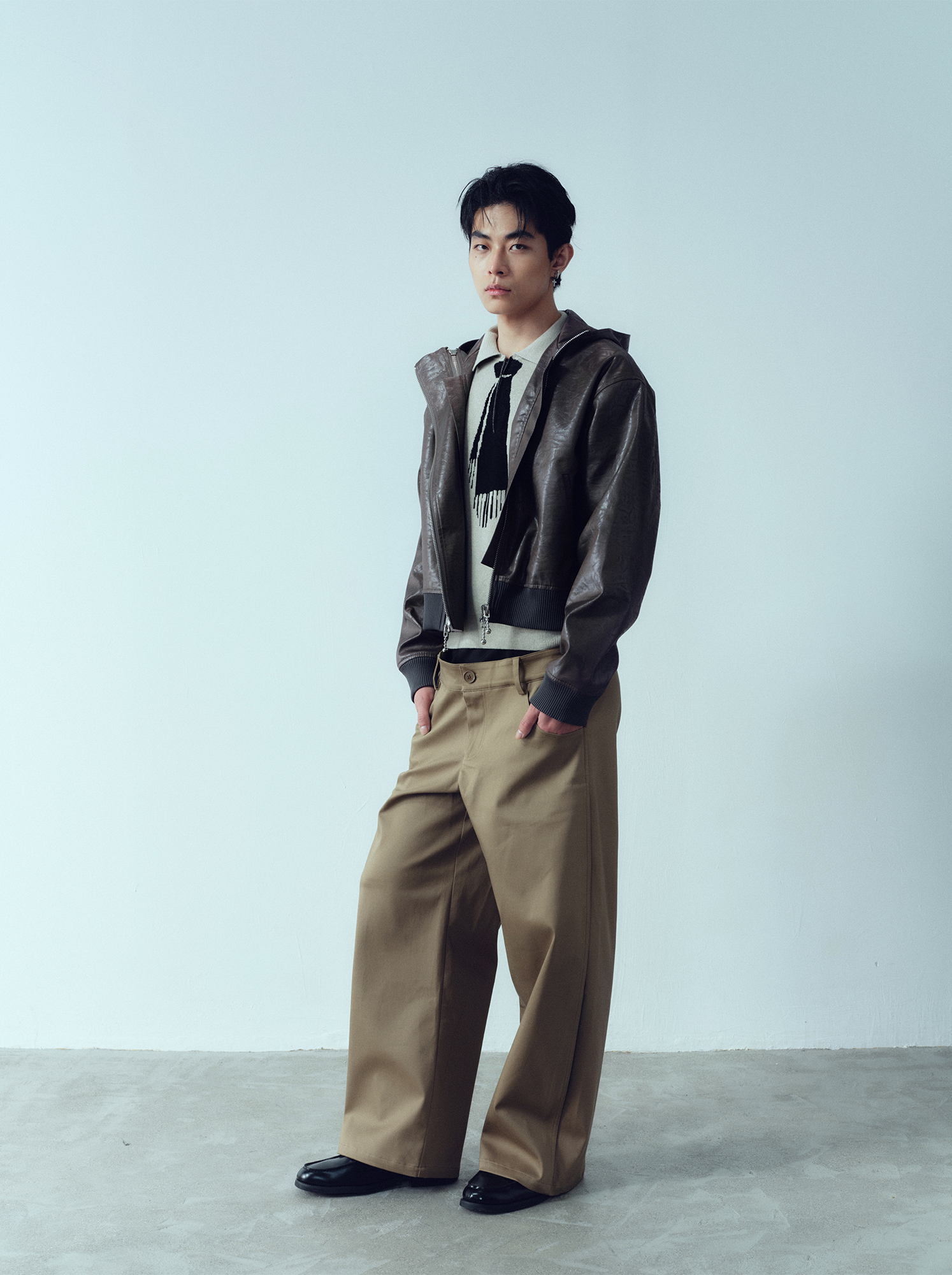 KADAKADA Faux Leather Dual-Zipper Hooded Jacket