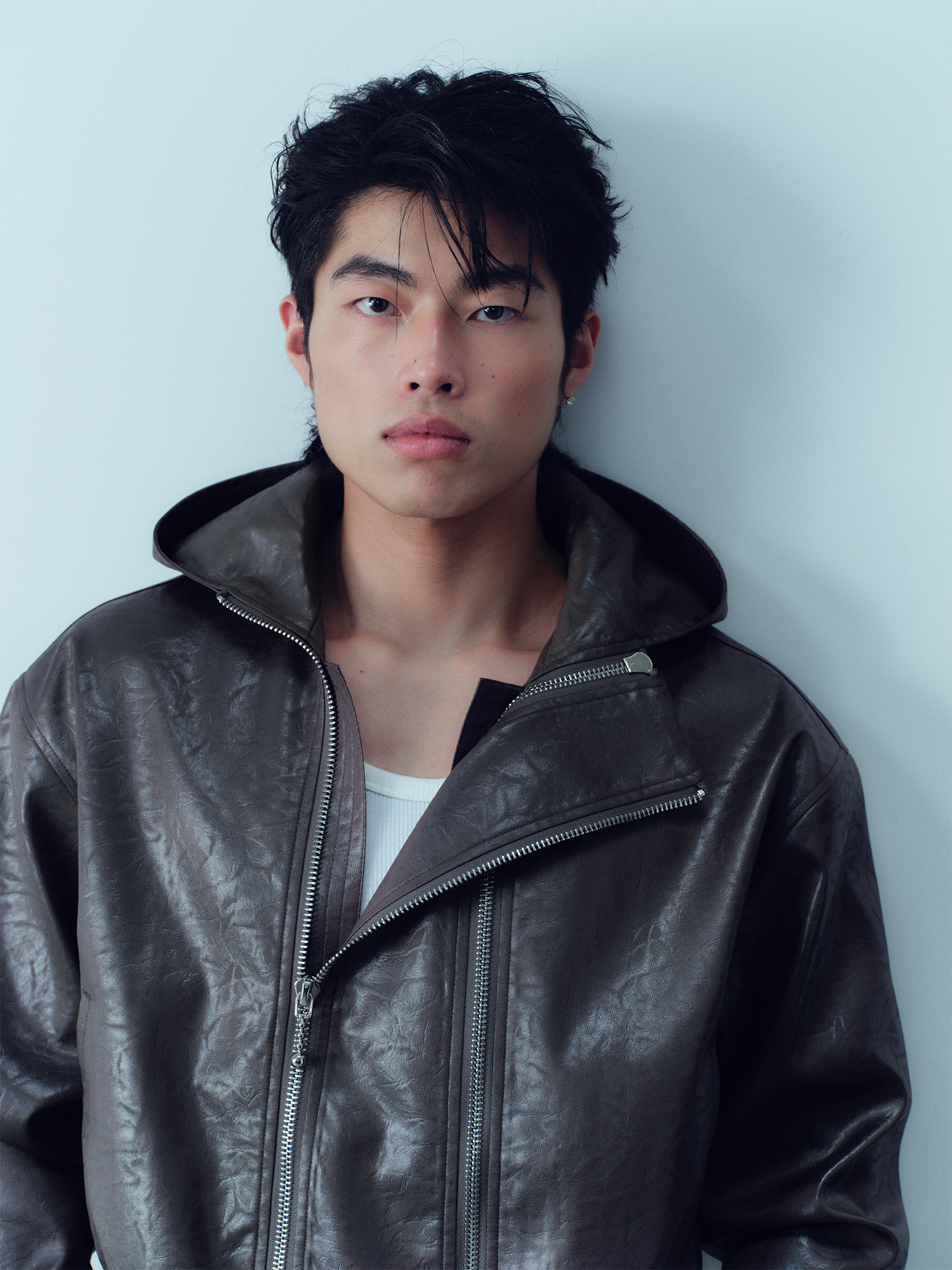 KADAKADA Faux Leather Dual-Zipper Hooded Jacket