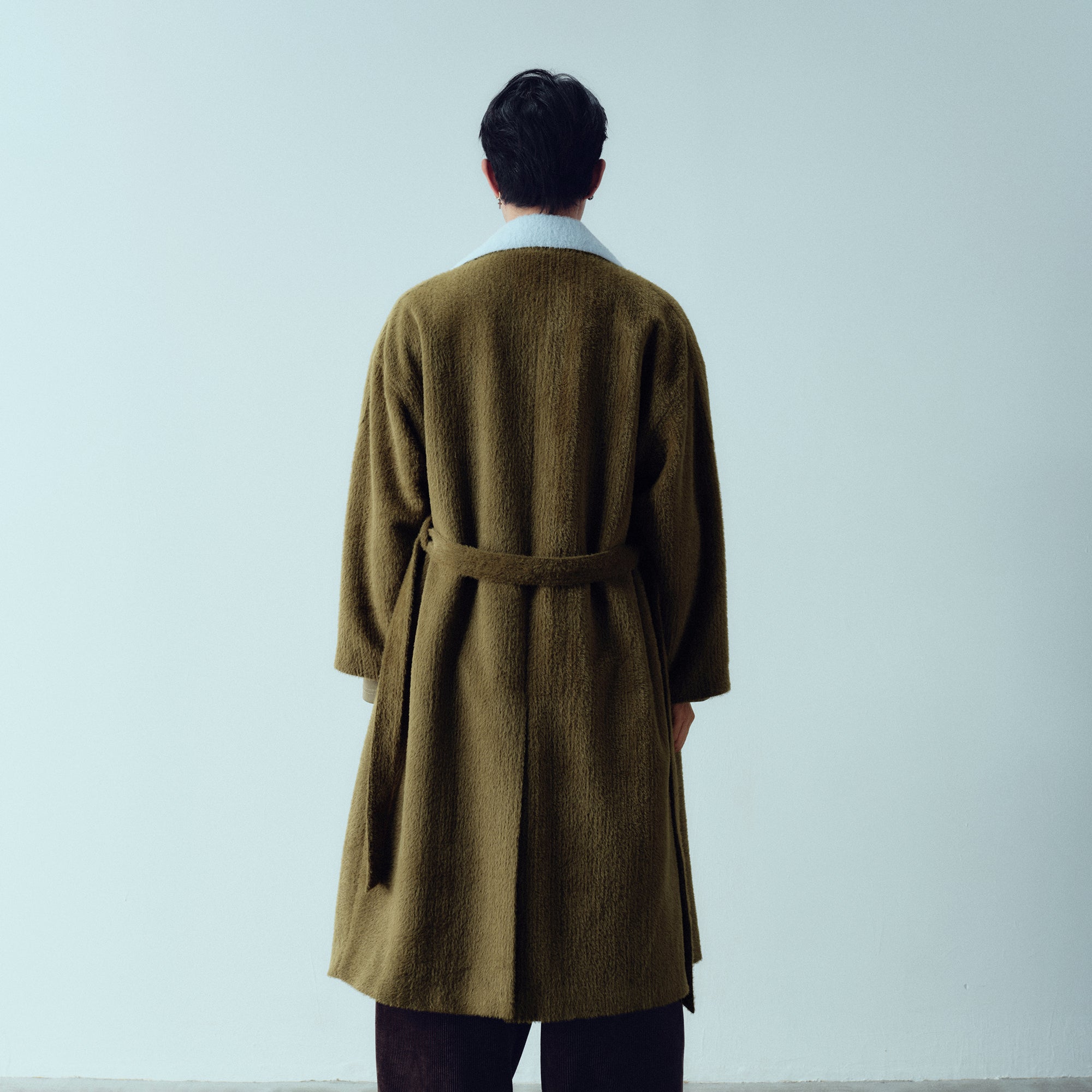 KADAKADA  Double-Breasted Contrast Fuzzy Collar Overcoat