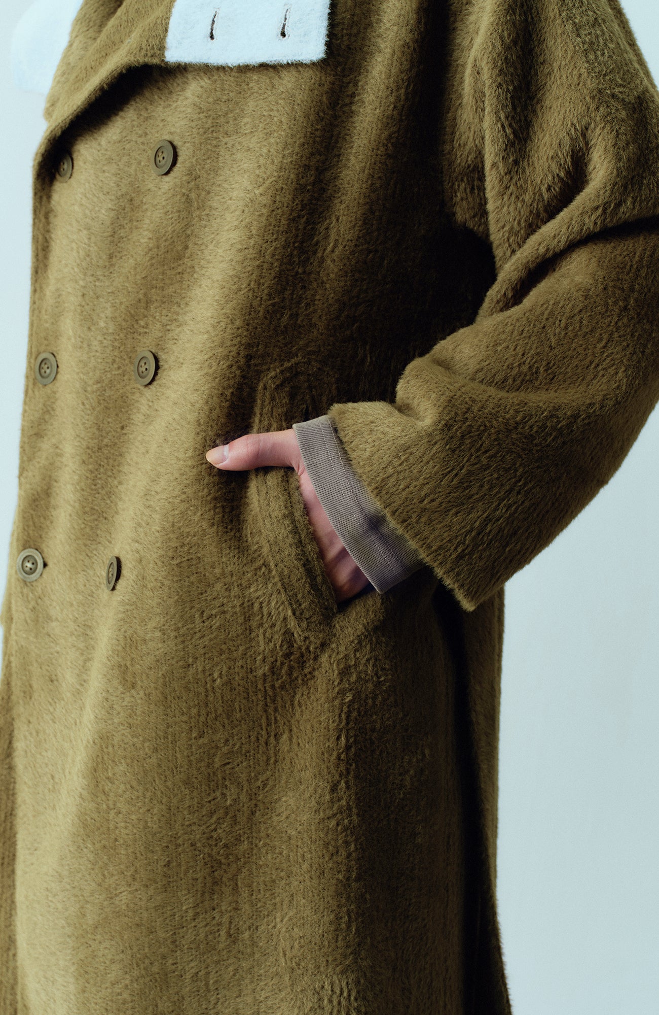 KADAKADA  Double-Breasted Contrast Fuzzy Collar Overcoat