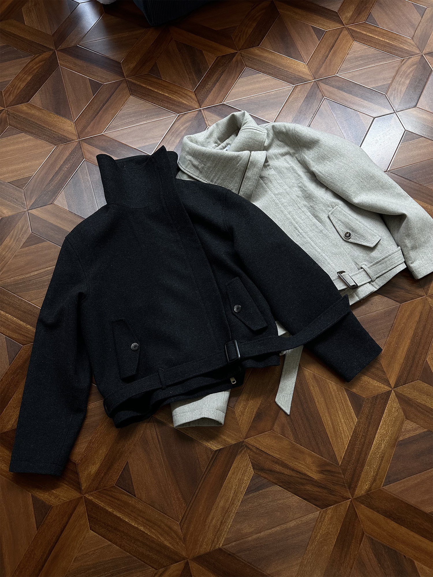 KREATE Asymmetrical Funnel-Neck Wool-Blend Jacket